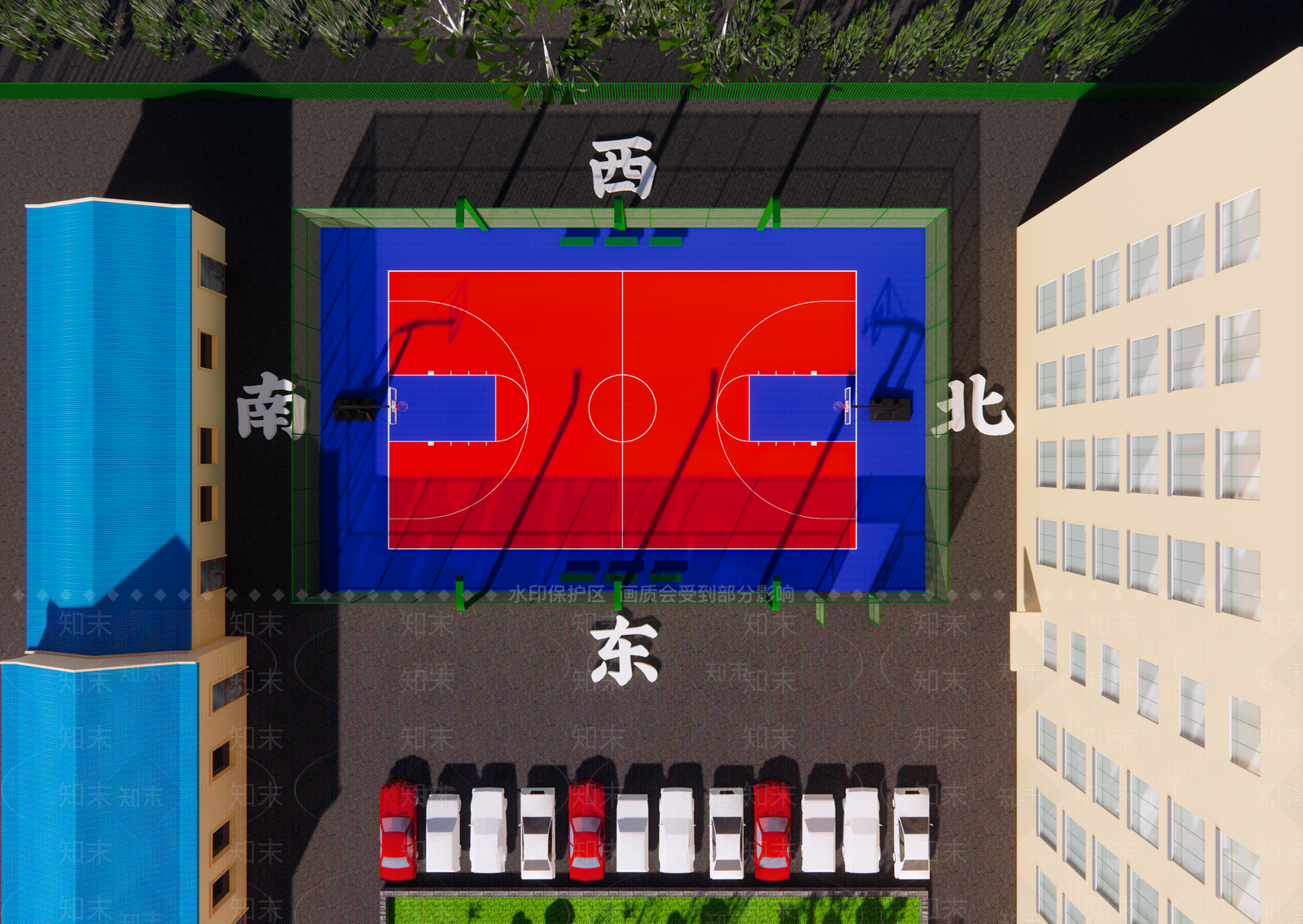 现代简约篮球场SU模型下载【ID:1163933930】
