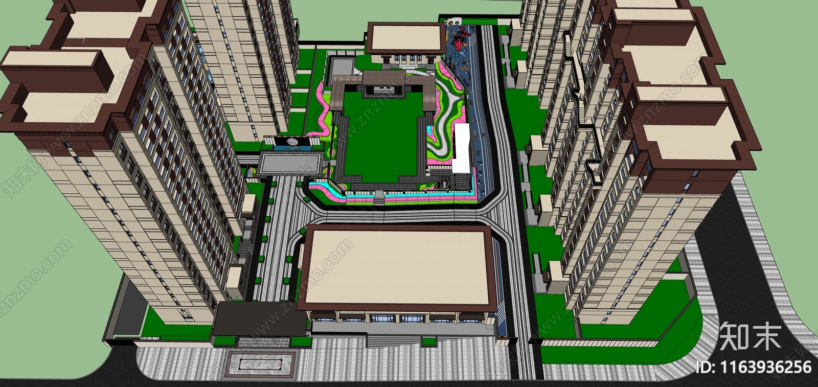 新中式现代小区景观SU模型下载【ID:1163936256】