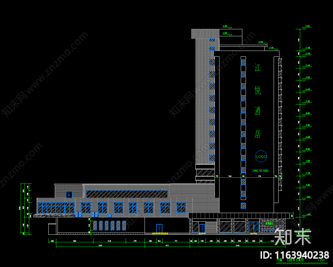 现代酒店建筑施工图下载【ID:1163940238】