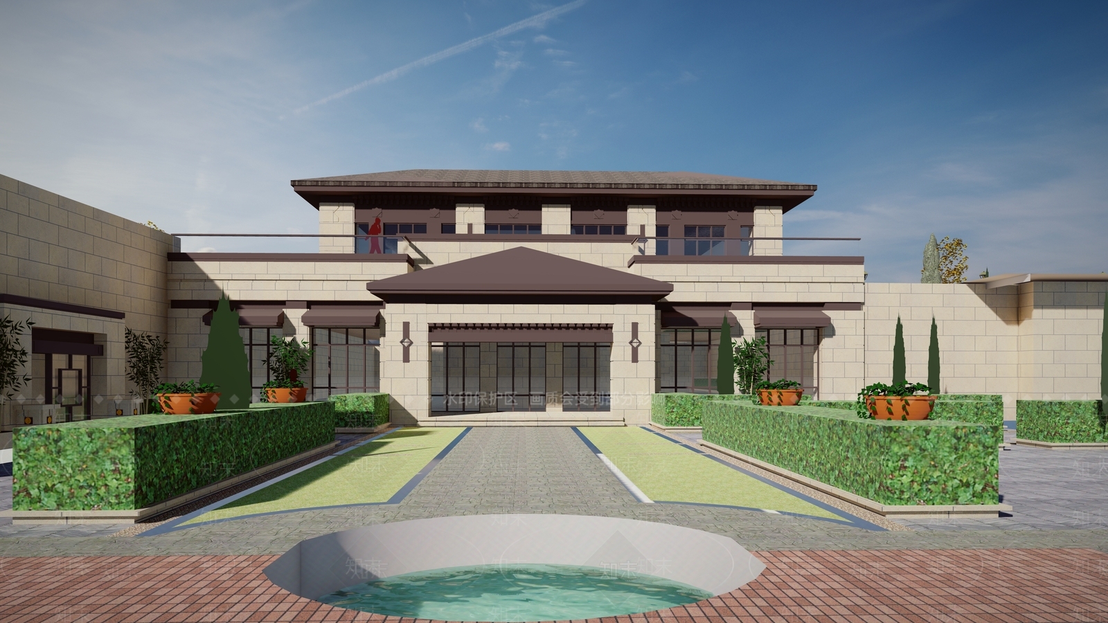 新中式售楼处建筑SU模型下载【ID:1163941551】