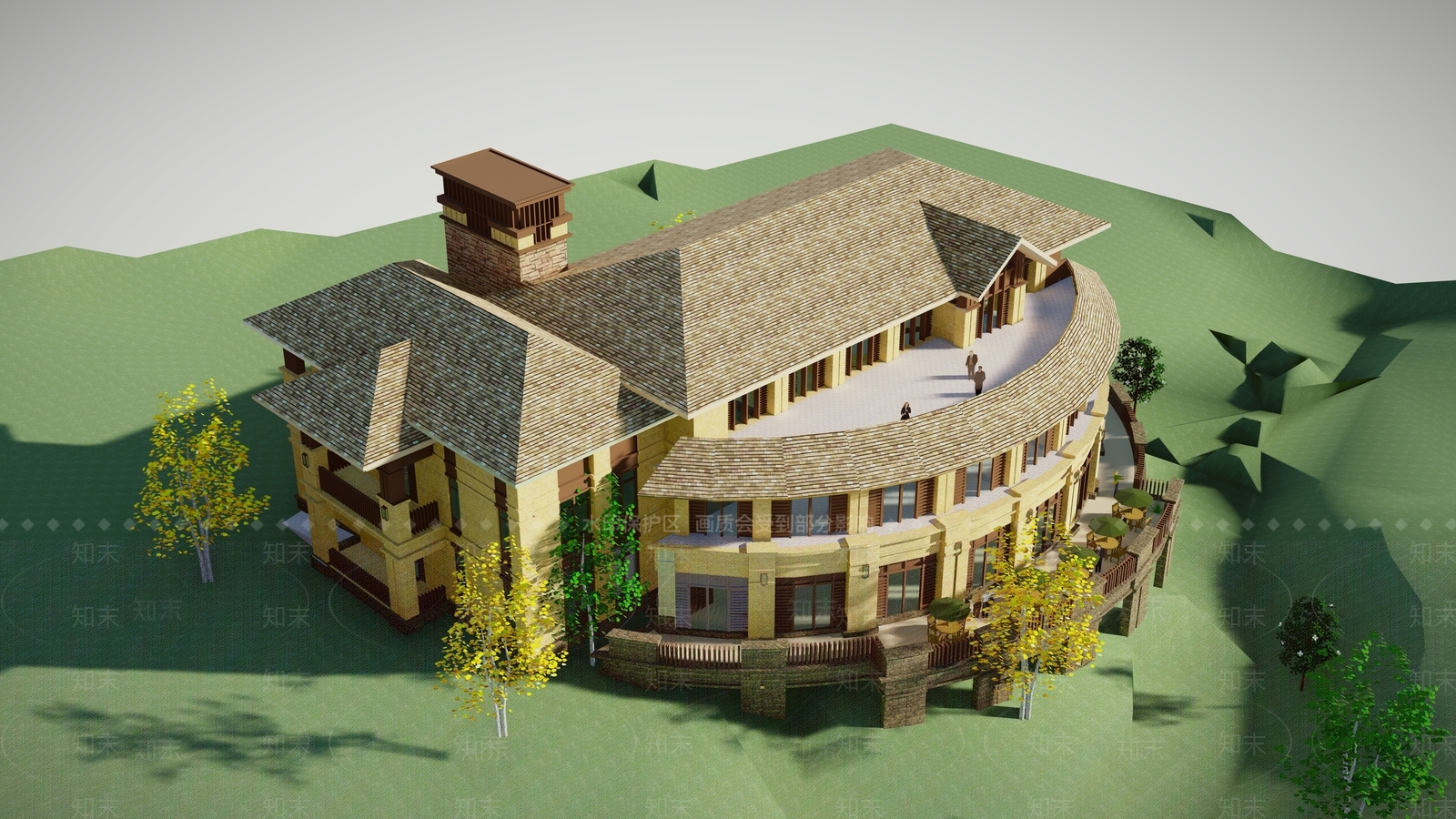 现代新中式售楼处建筑SU模型下载【ID:1163942639】