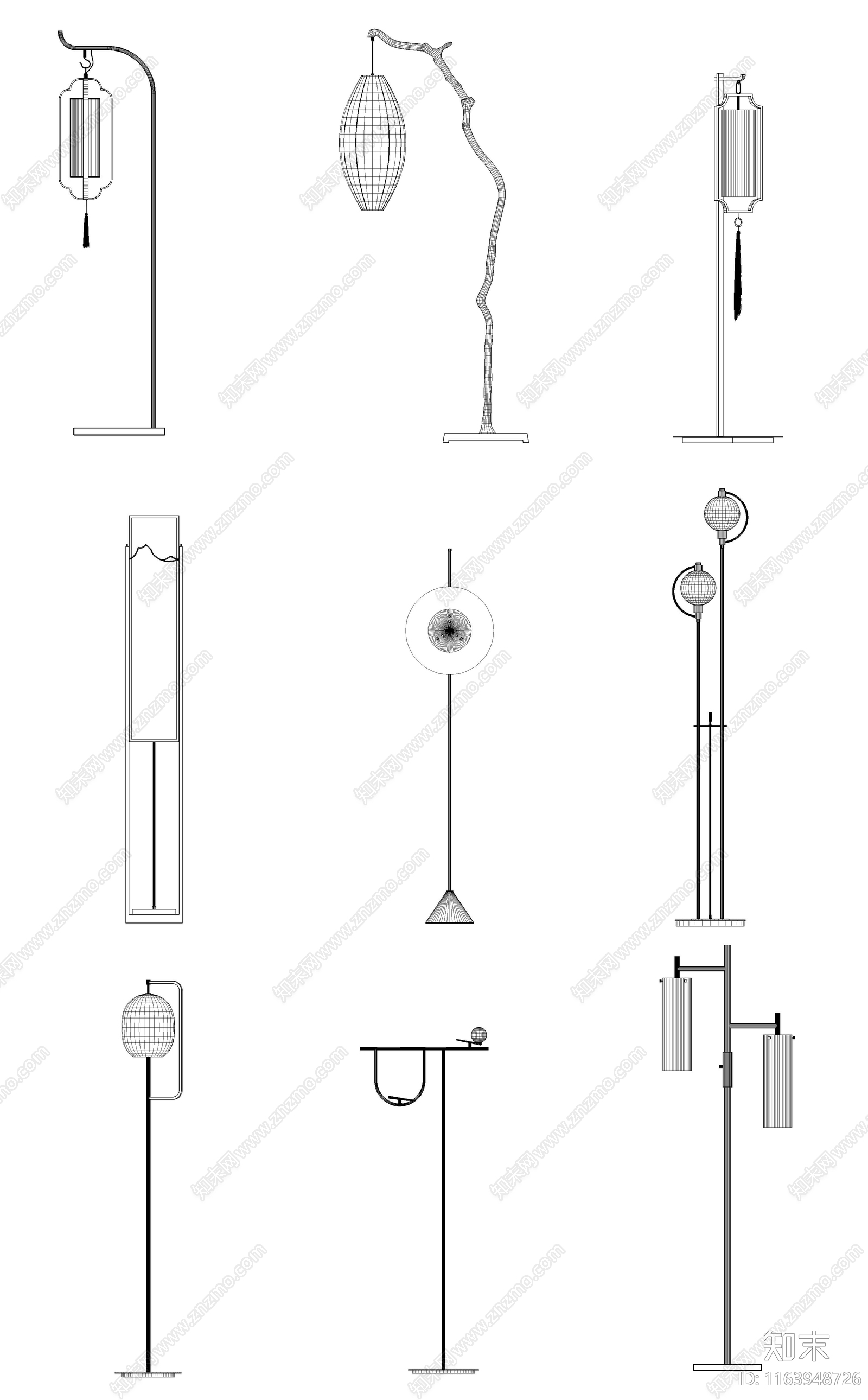 新中式灯具图库cad施工图下载【ID:1163948726】