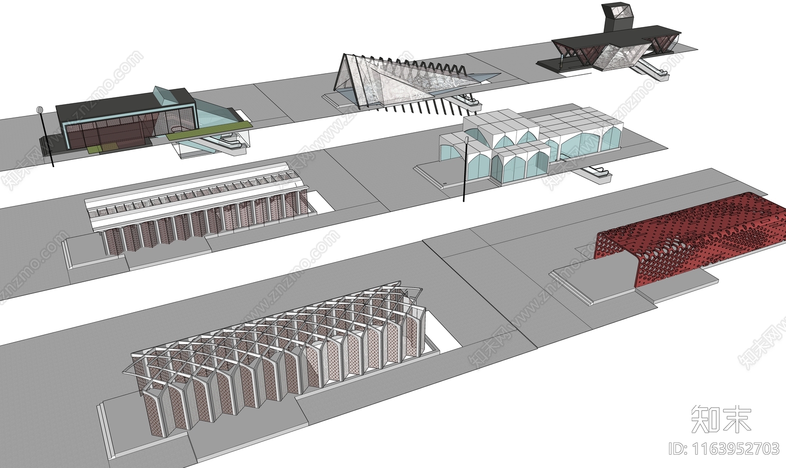 现代新中式地铁站SU模型下载【ID:1163952703】