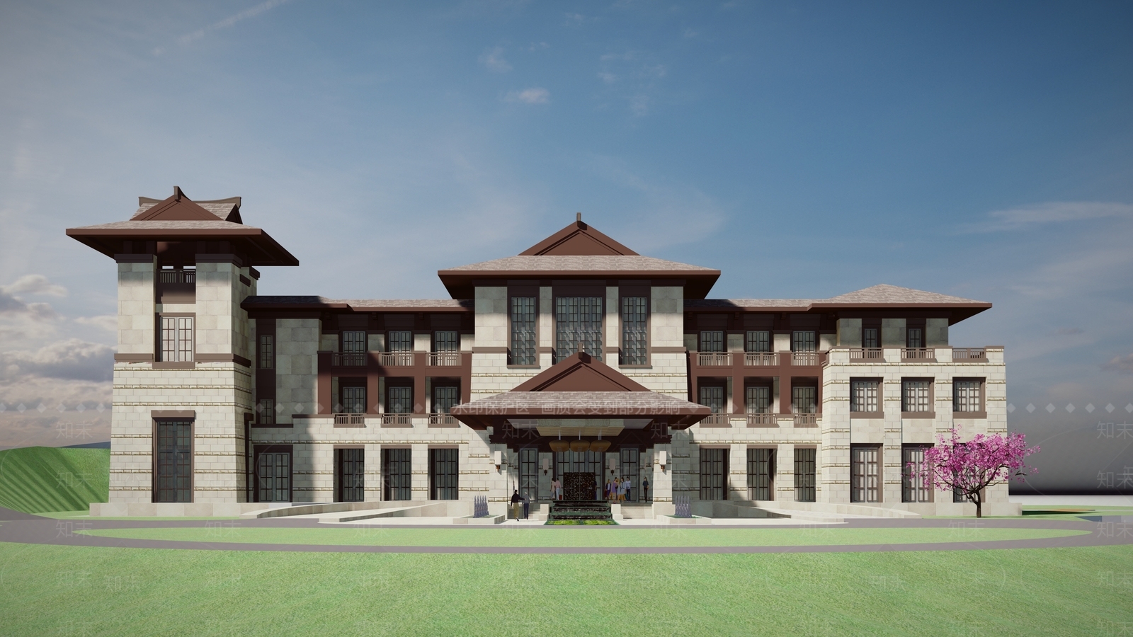 现代新中式售楼处建筑SU模型下载【ID:1163955382】