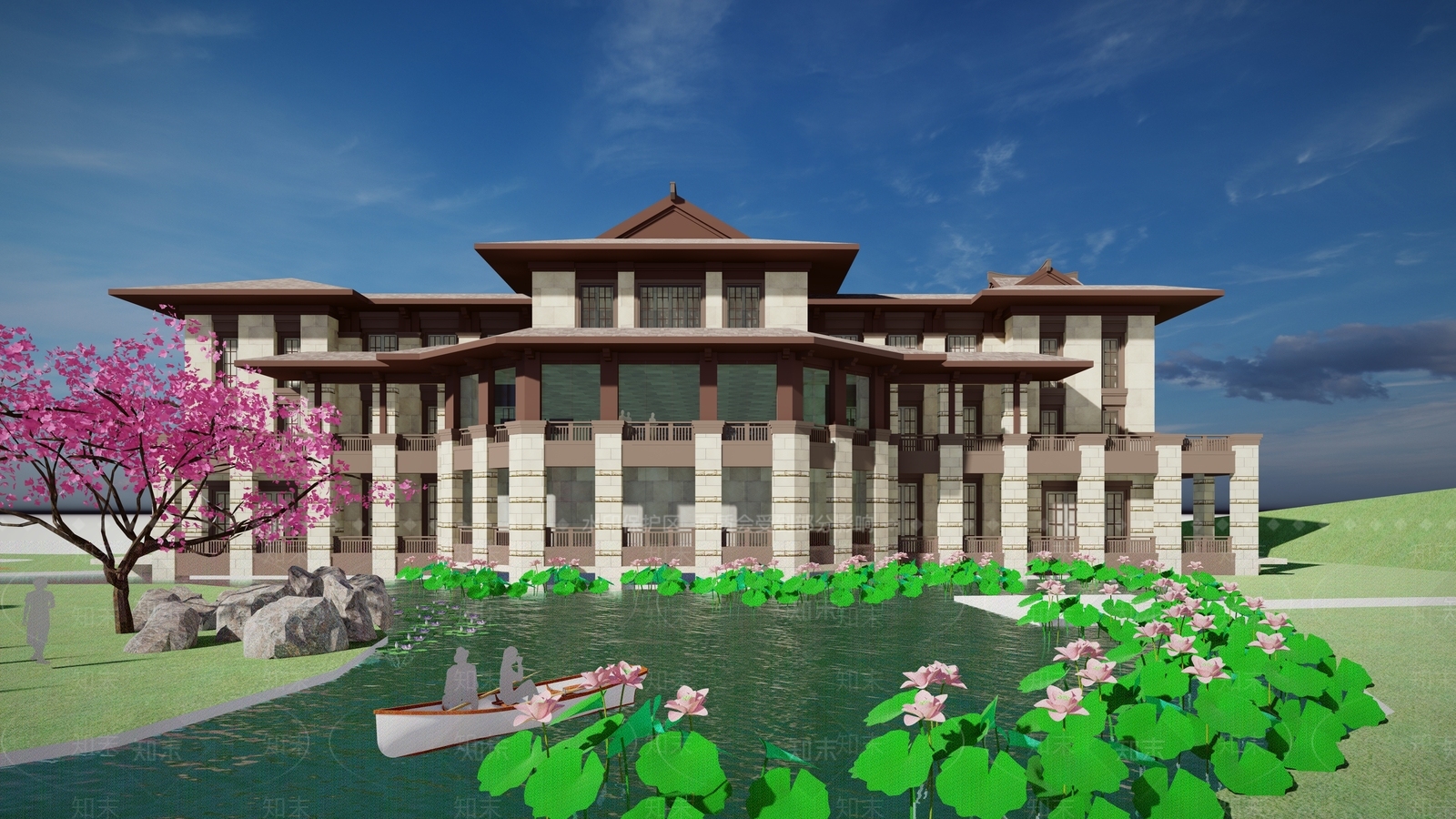现代新中式售楼处建筑SU模型下载【ID:1163955382】