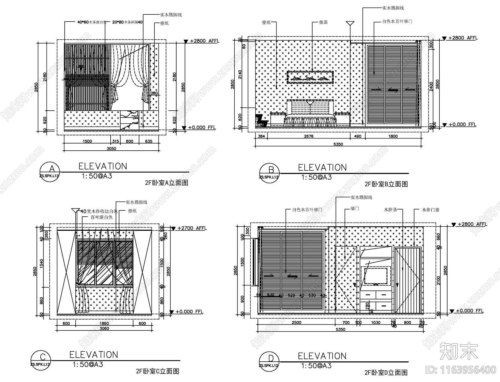 现代新中式卧室施工图下载【ID:1163956400】