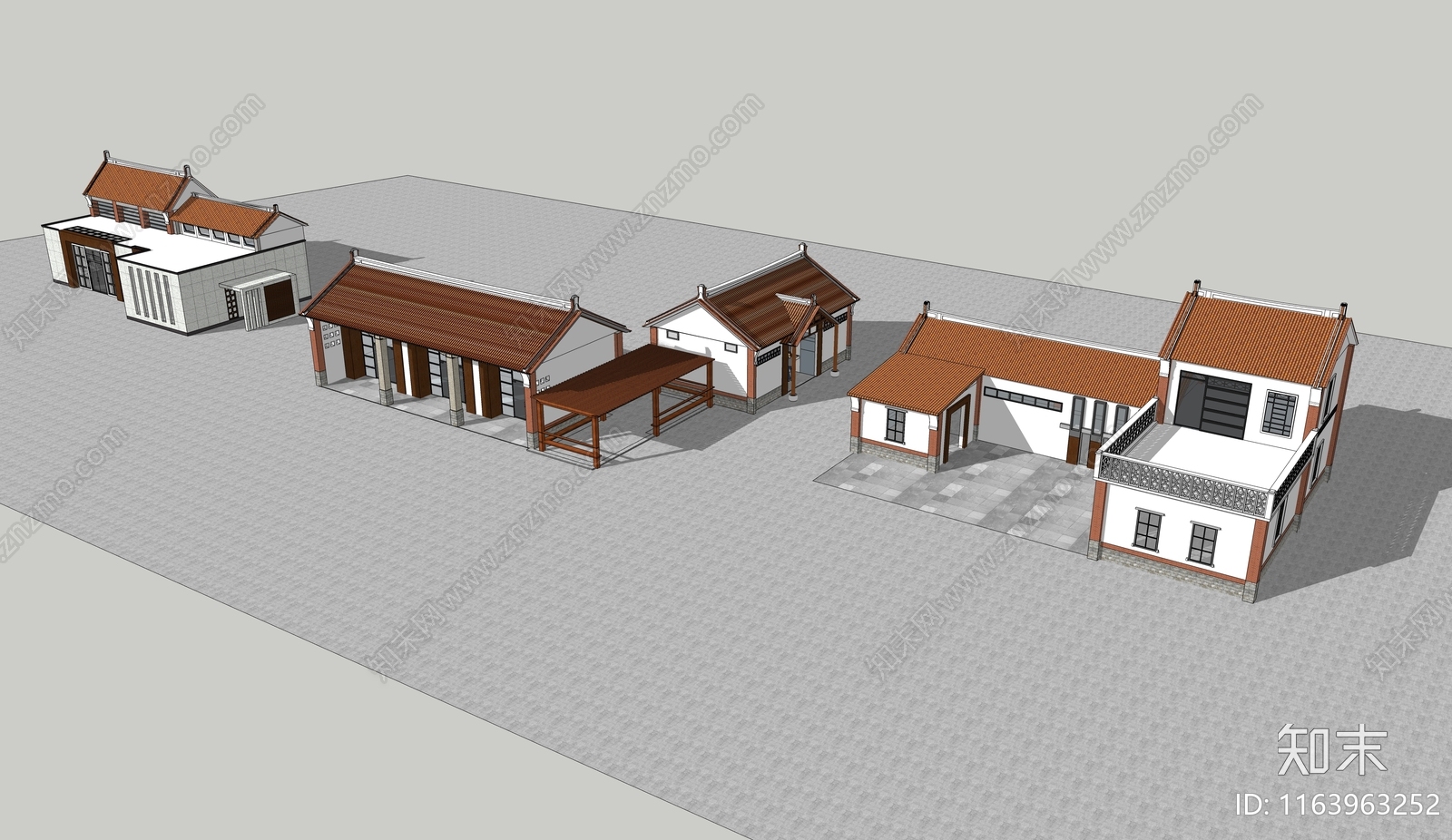 中式古建筑SU模型下载【ID:1163963252】