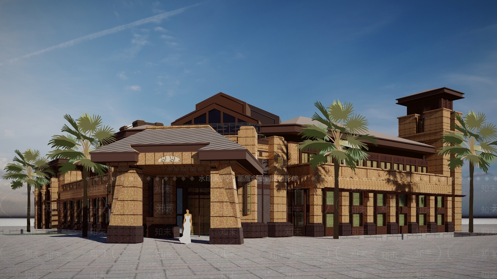 新中式复古售楼处建筑SU模型下载【ID:1163963449】