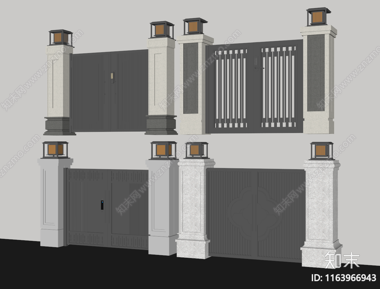 新中式入口大门SU模型下载【ID:1163966943】