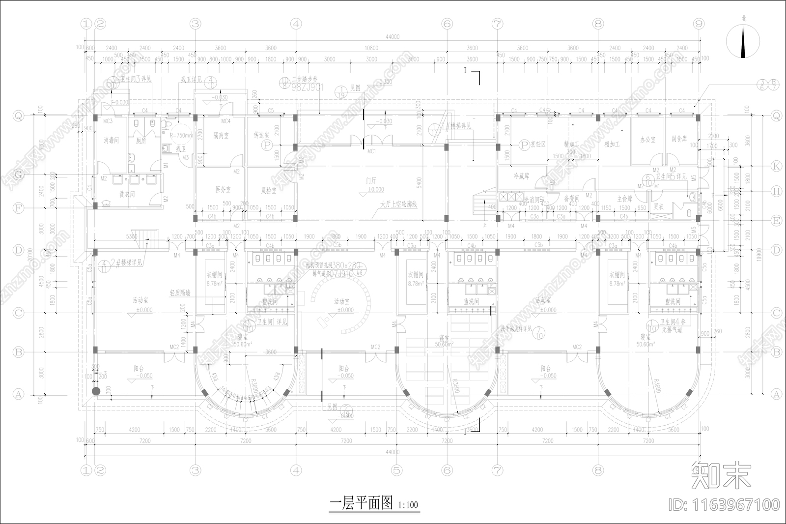 现代幼儿园建筑cad施工图下载【ID:1163967100】