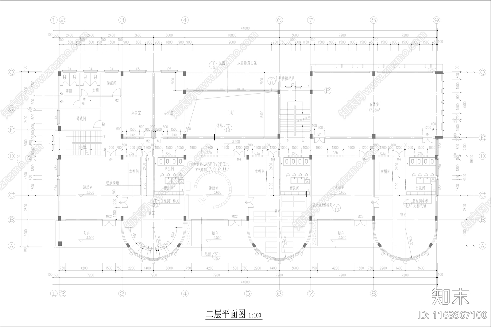现代幼儿园建筑cad施工图下载【ID:1163967100】