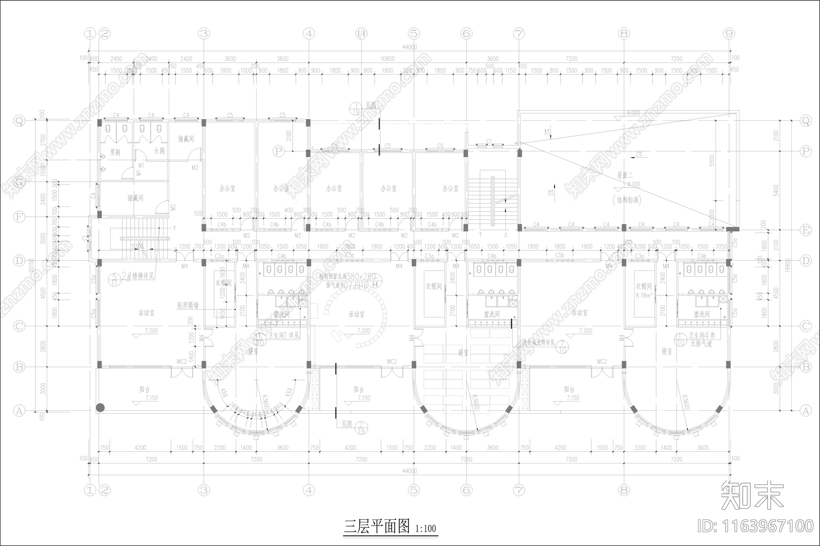 现代幼儿园建筑cad施工图下载【ID:1163967100】