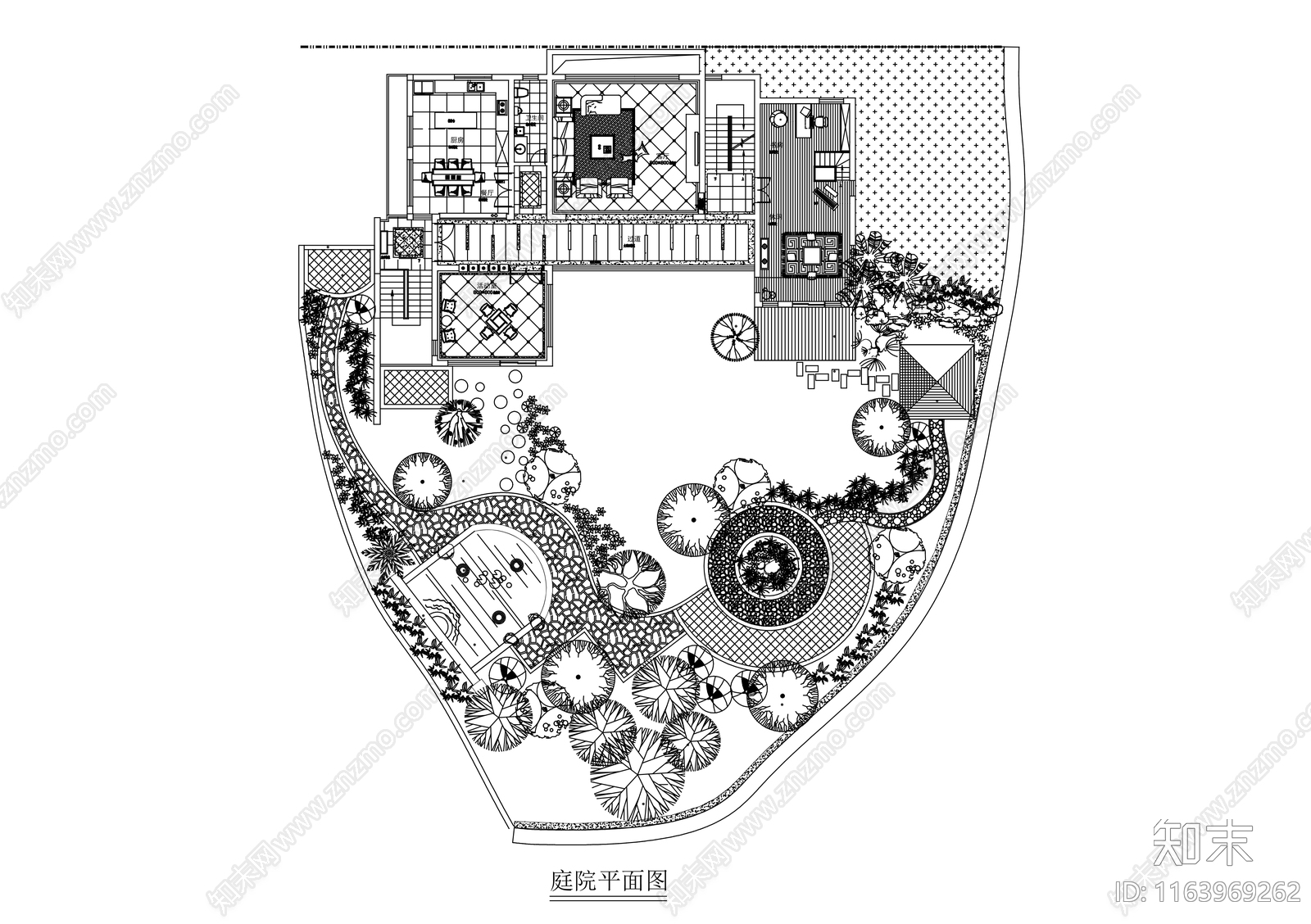 中式现代庭院cad施工图下载【ID:1163969262】