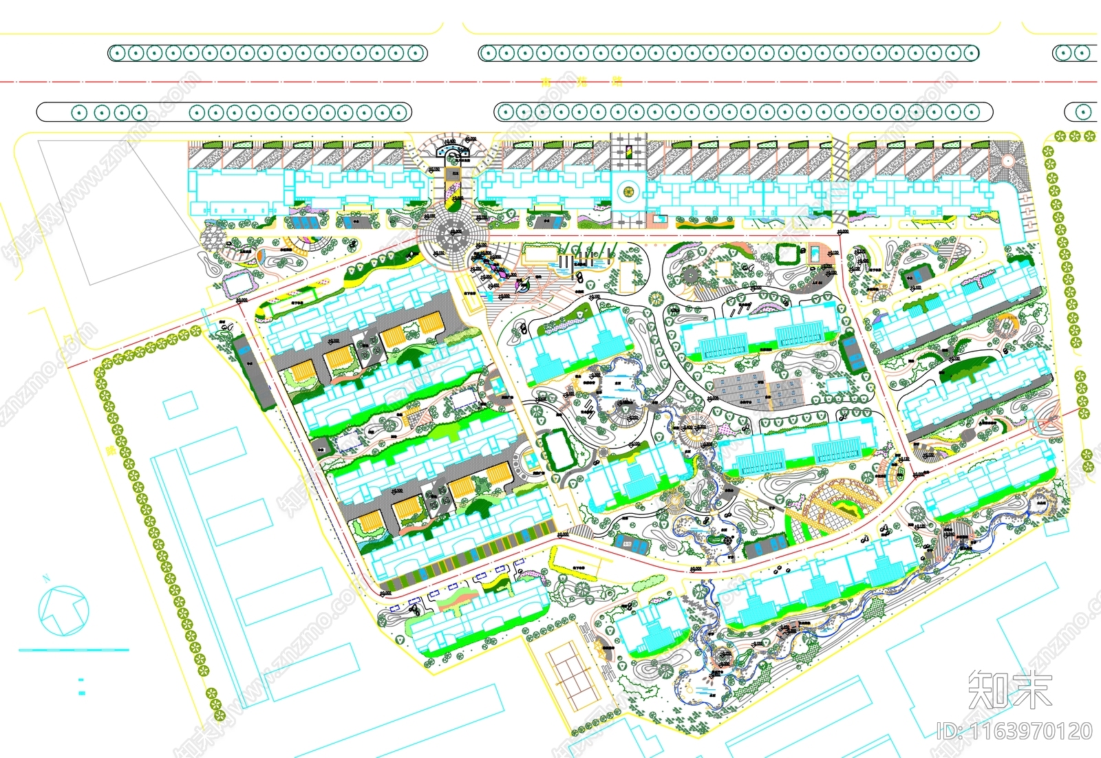 现代中式小区景观施工图下载【ID:1163970120】