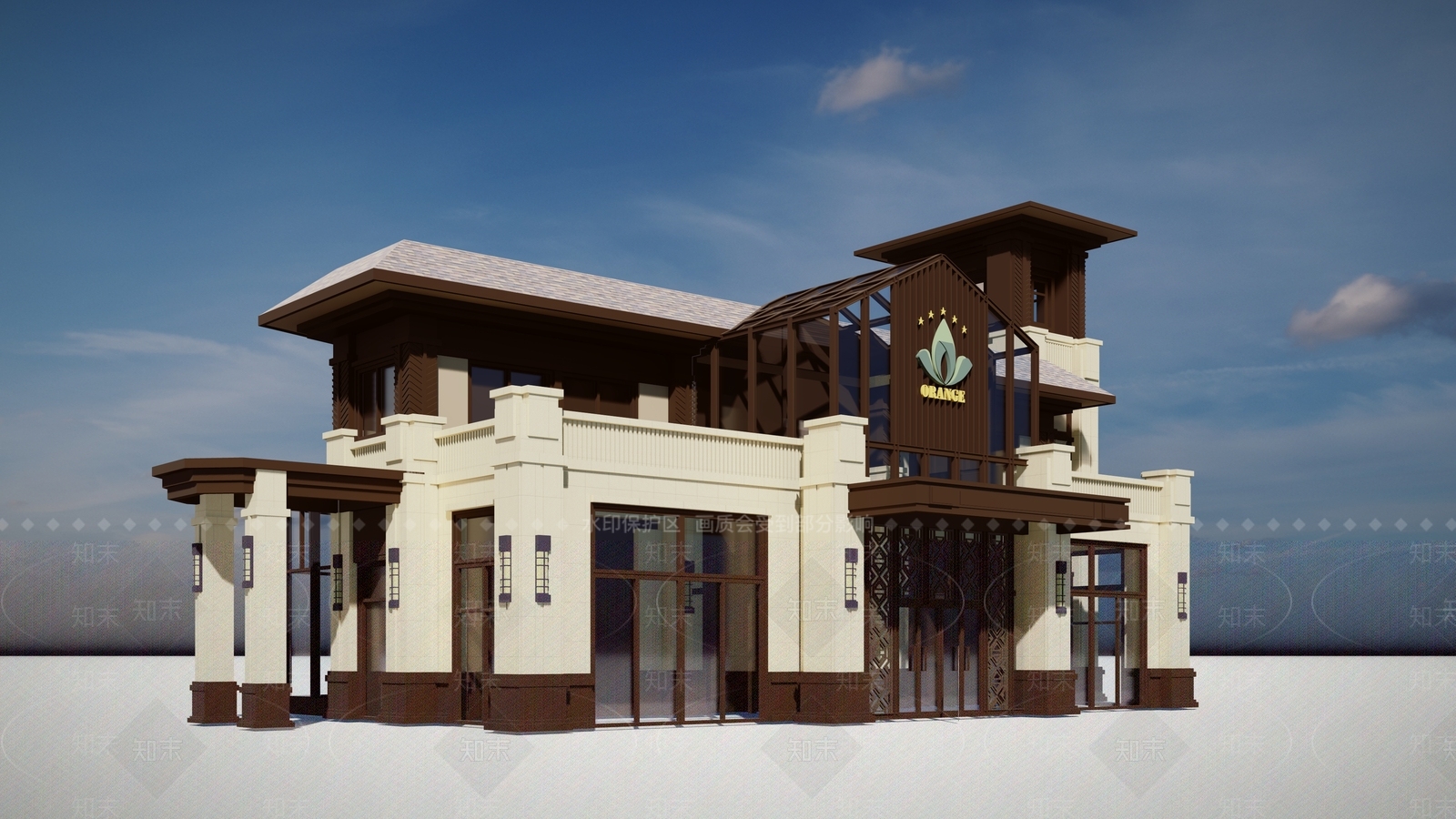 现代新中式售楼处建筑SU模型下载【ID:1163975372】