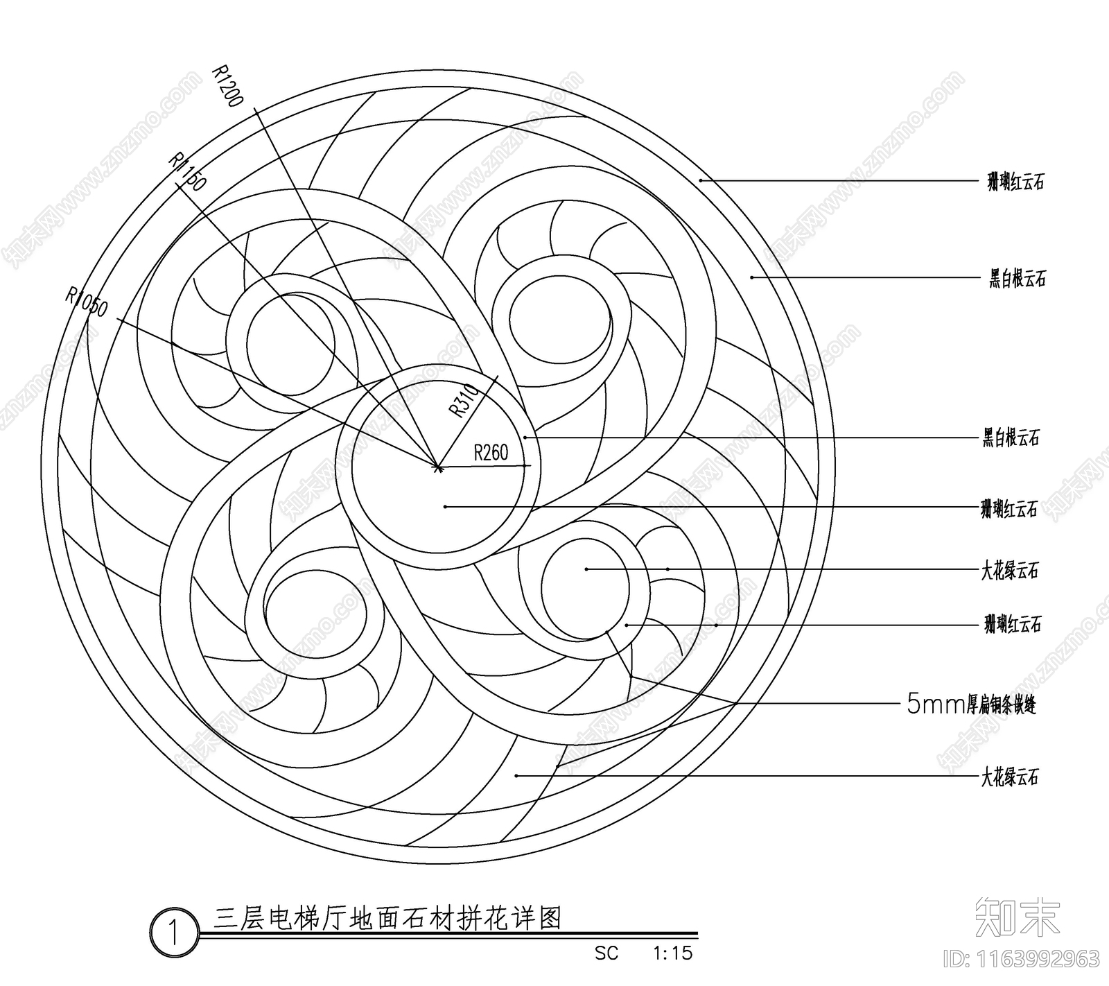 现代新中式地面拼花cad施工图下载【ID:1163992963】