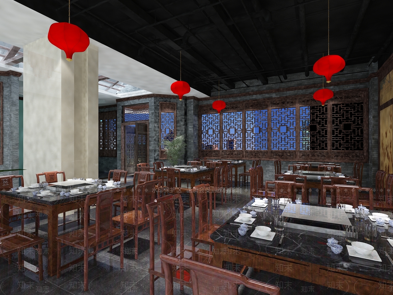 新中式中餐厅3D模型下载【ID:1164003933】