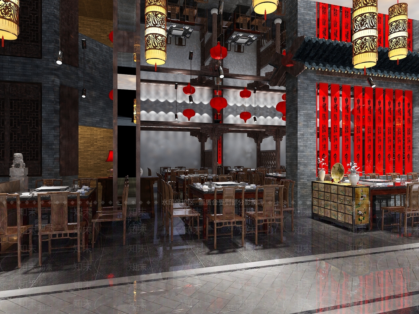 新中式中餐厅3D模型下载【ID:1164004356】