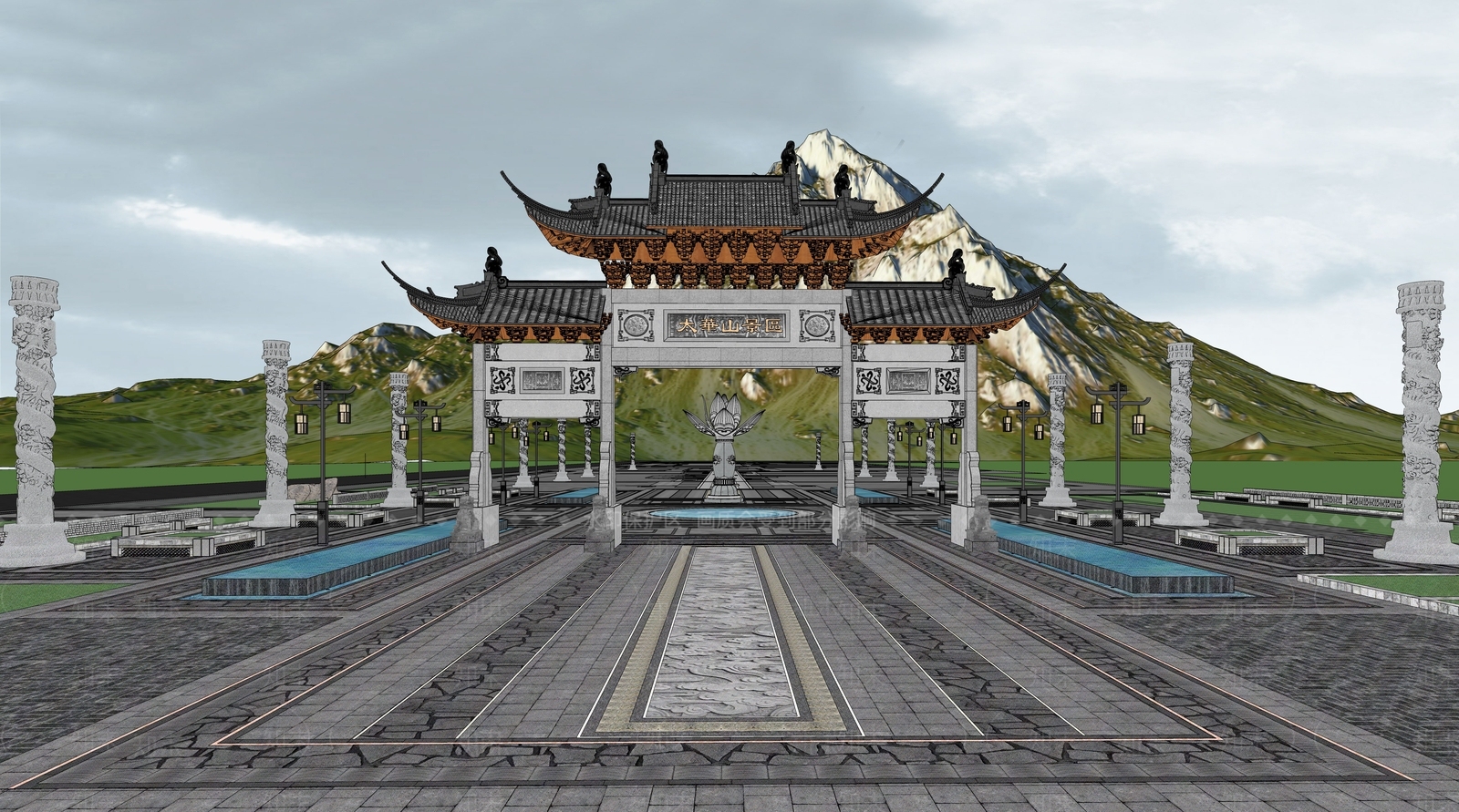 中式牌坊牌楼SU模型下载【ID:1164006350】