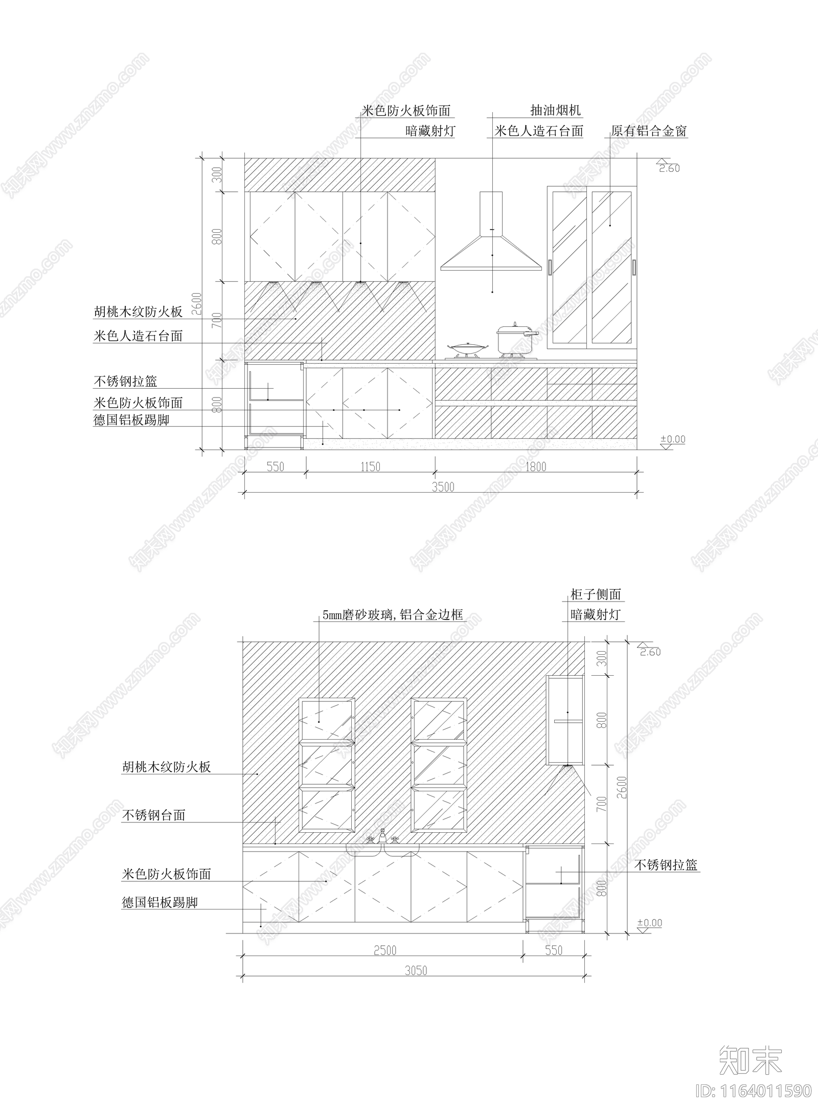 现代厨房cad施工图下载【ID:1164011590】