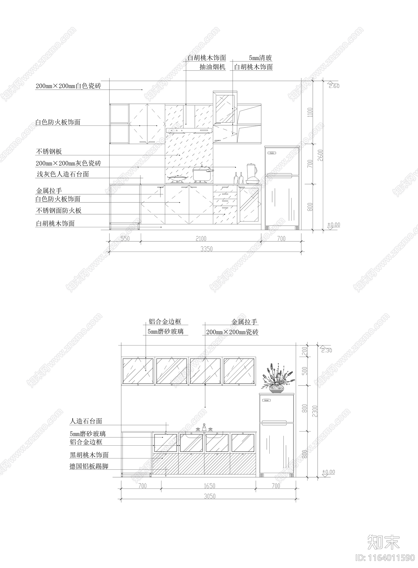 现代厨房cad施工图下载【ID:1164011590】