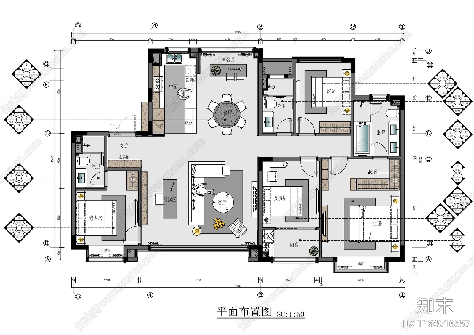现代新中式整体家装空间施工图下载【ID:1164016857】