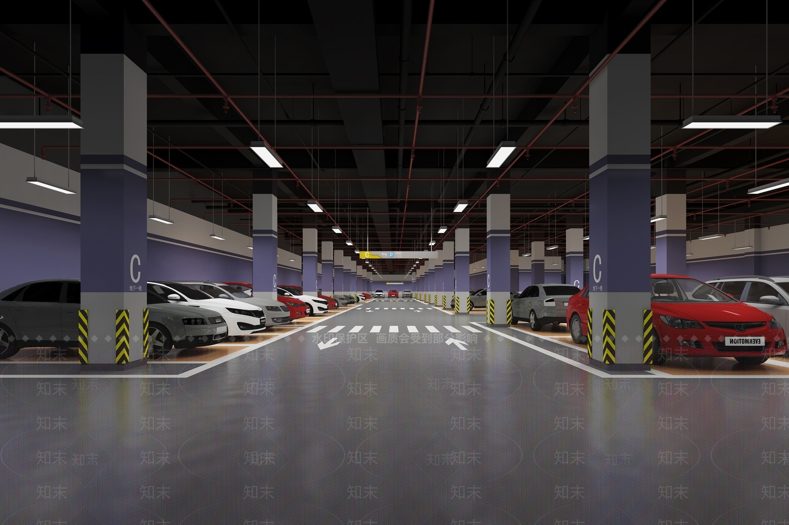 现代室内停车场3D模型下载【ID:1164021328】
