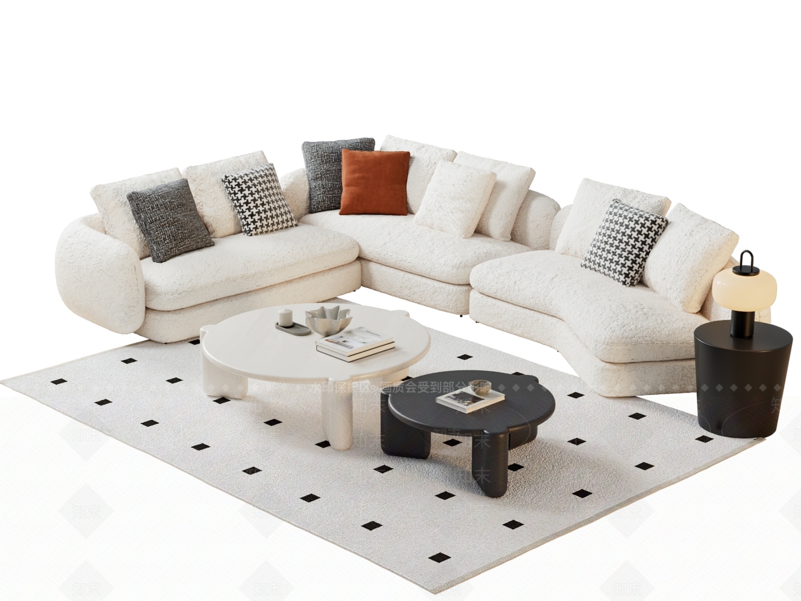 奶油北欧沙发组合3D模型下载【ID:1164023229】