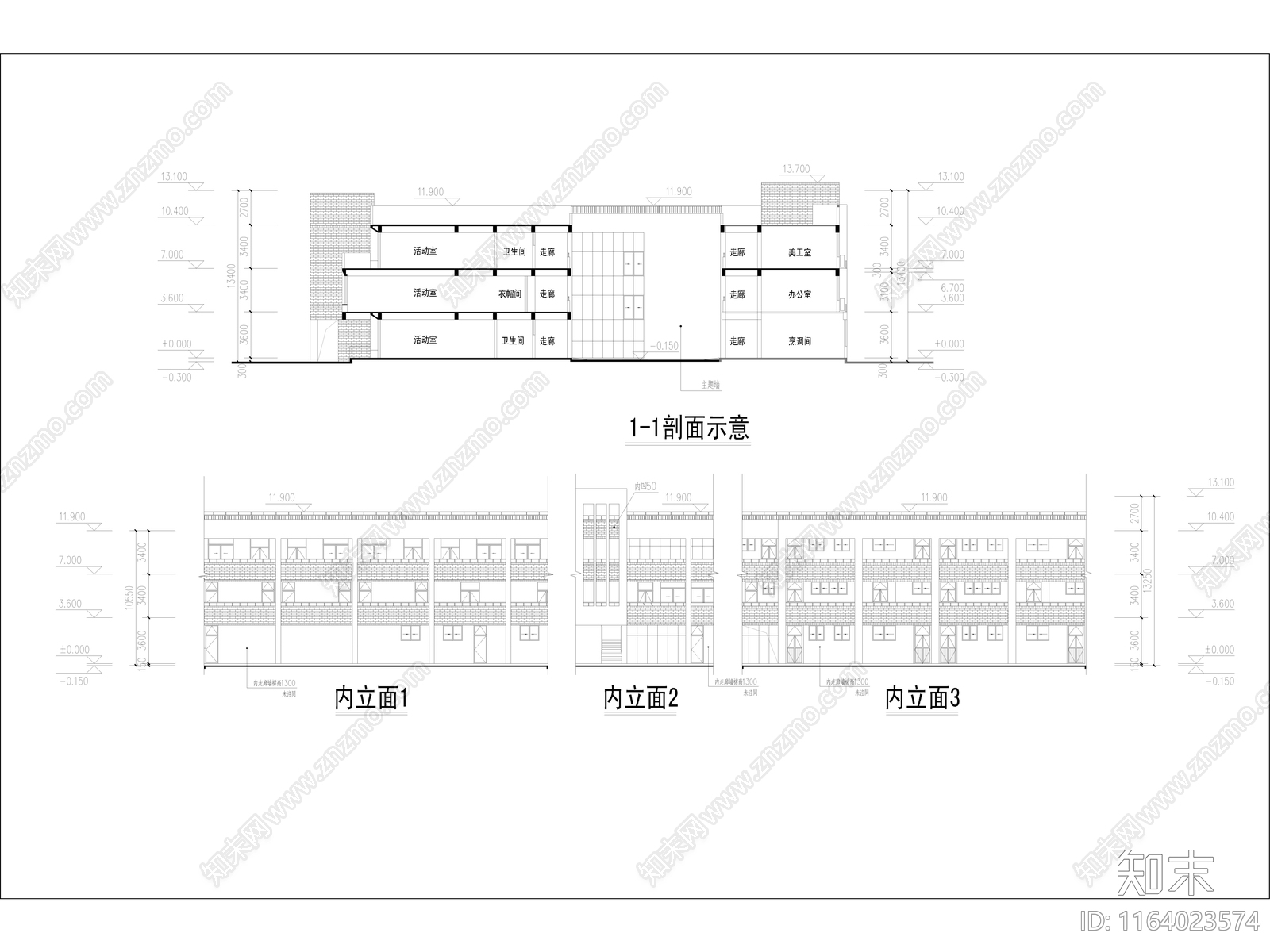 现代幼儿园建筑cad施工图下载【ID:1164023574】
