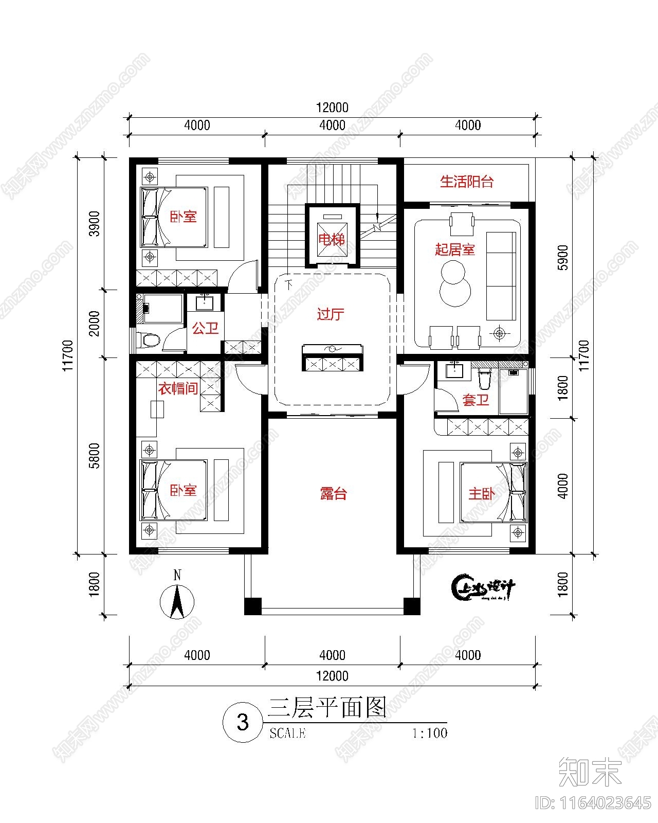 新中式别墅建筑cad施工图下载【ID:1164023645】