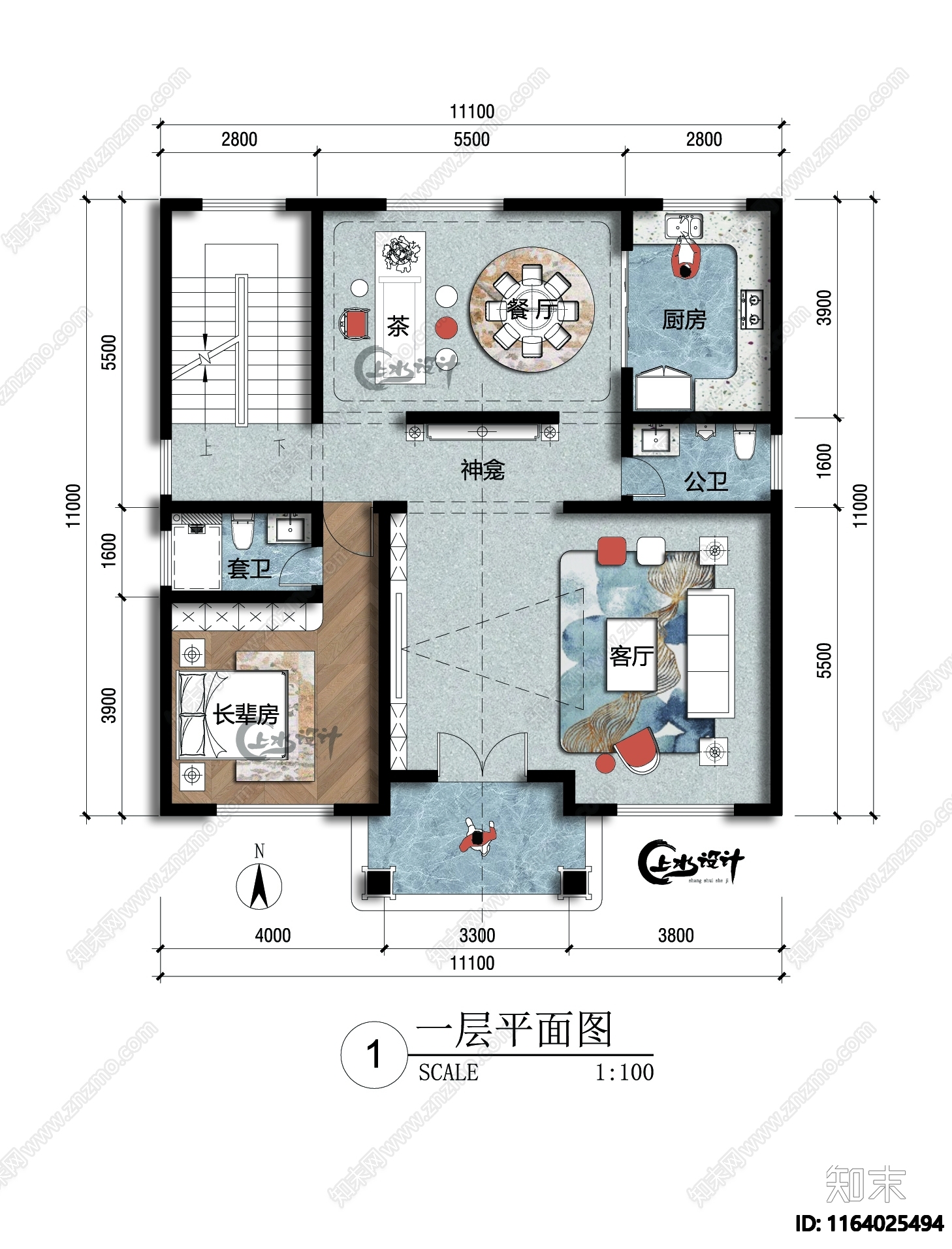 新中式现代别墅建筑cad施工图下载【ID:1164025494】