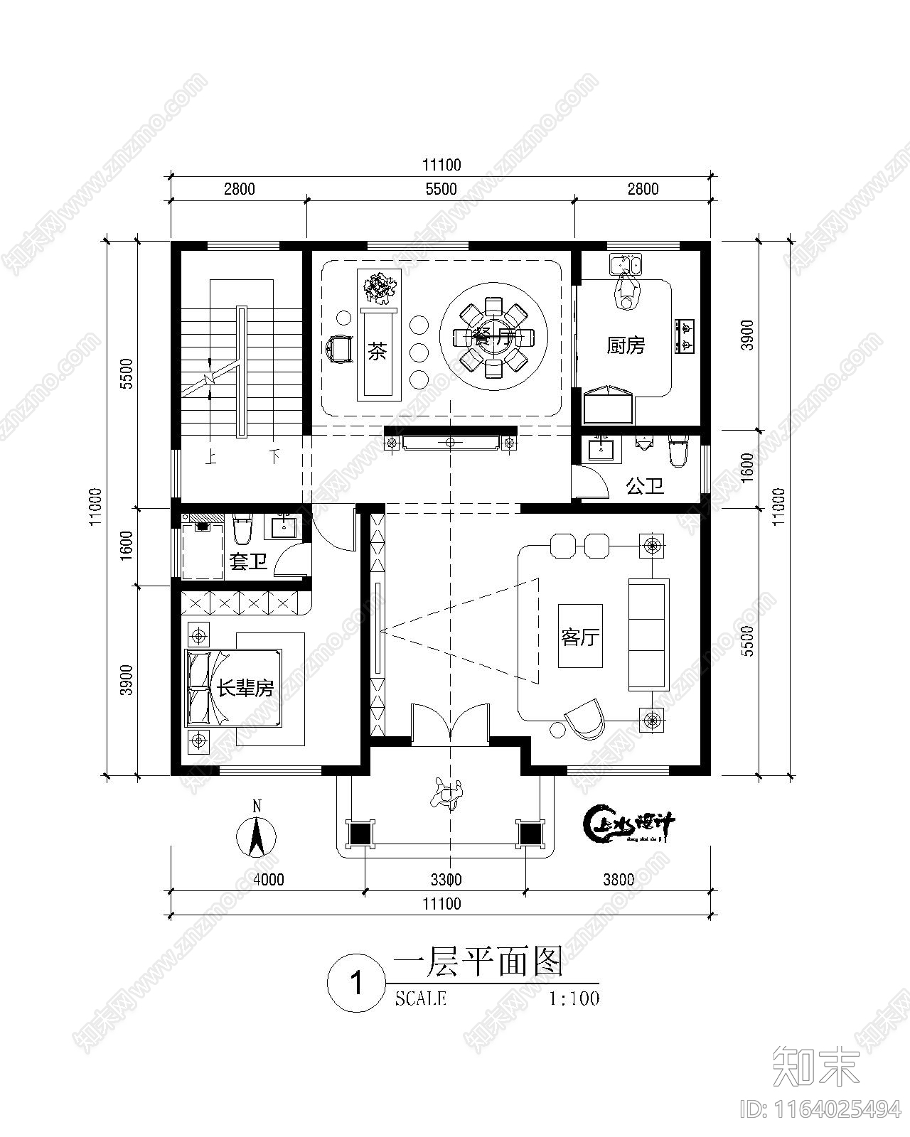 新中式现代别墅建筑cad施工图下载【ID:1164025494】