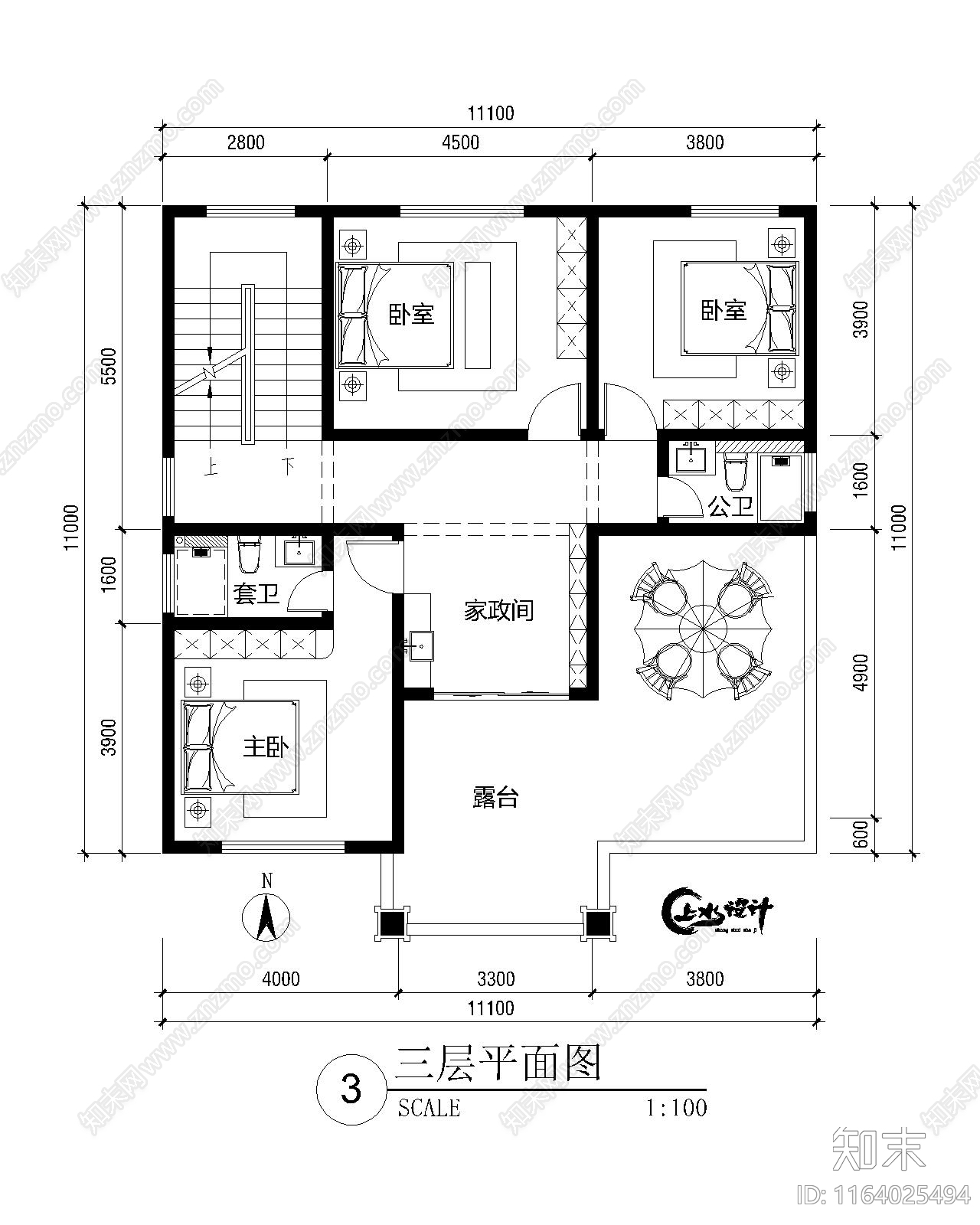 新中式现代别墅建筑cad施工图下载【ID:1164025494】