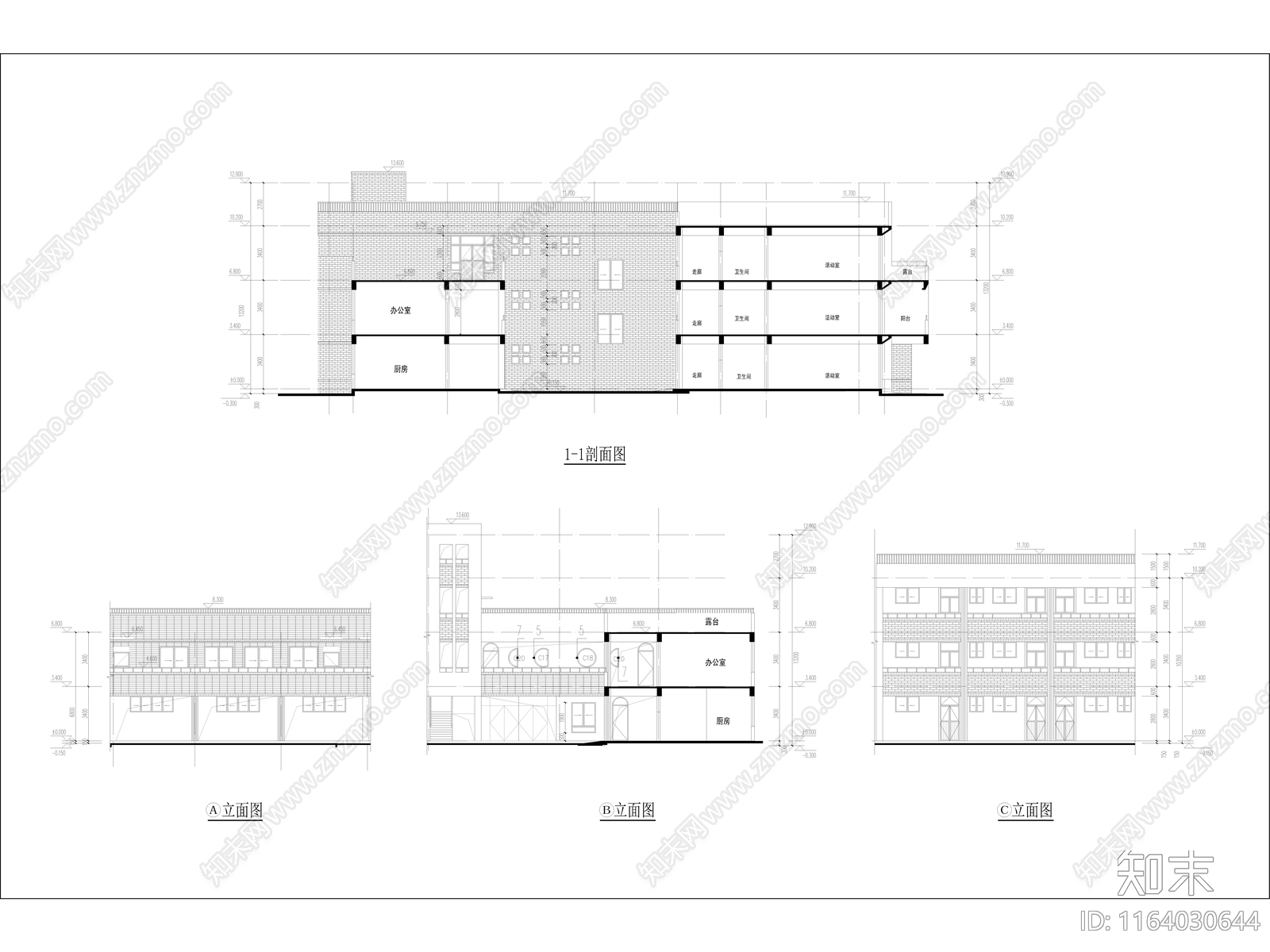 现代幼儿园建筑cad施工图下载【ID:1164030644】