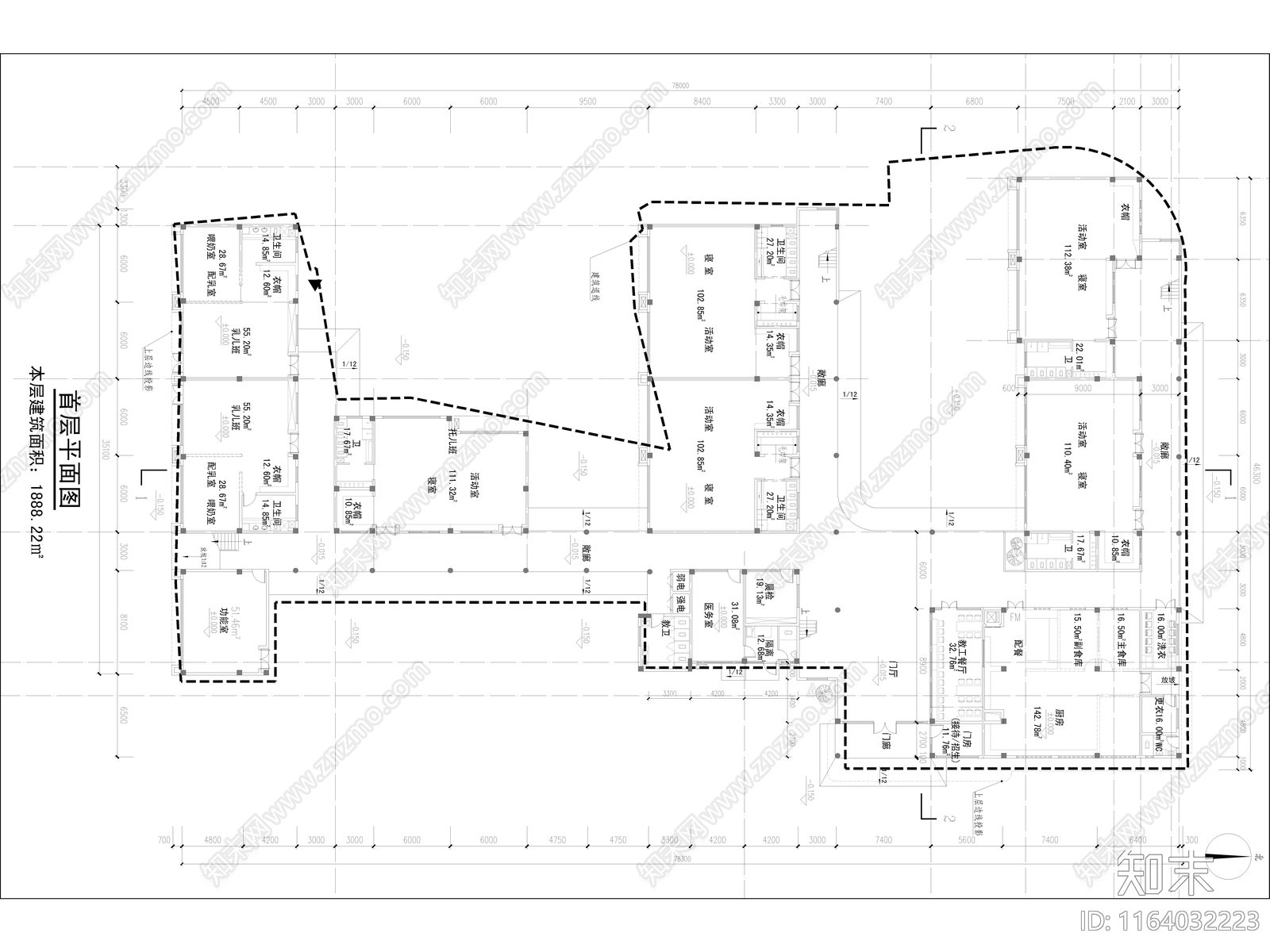 现代幼儿园建筑cad施工图下载【ID:1164032223】