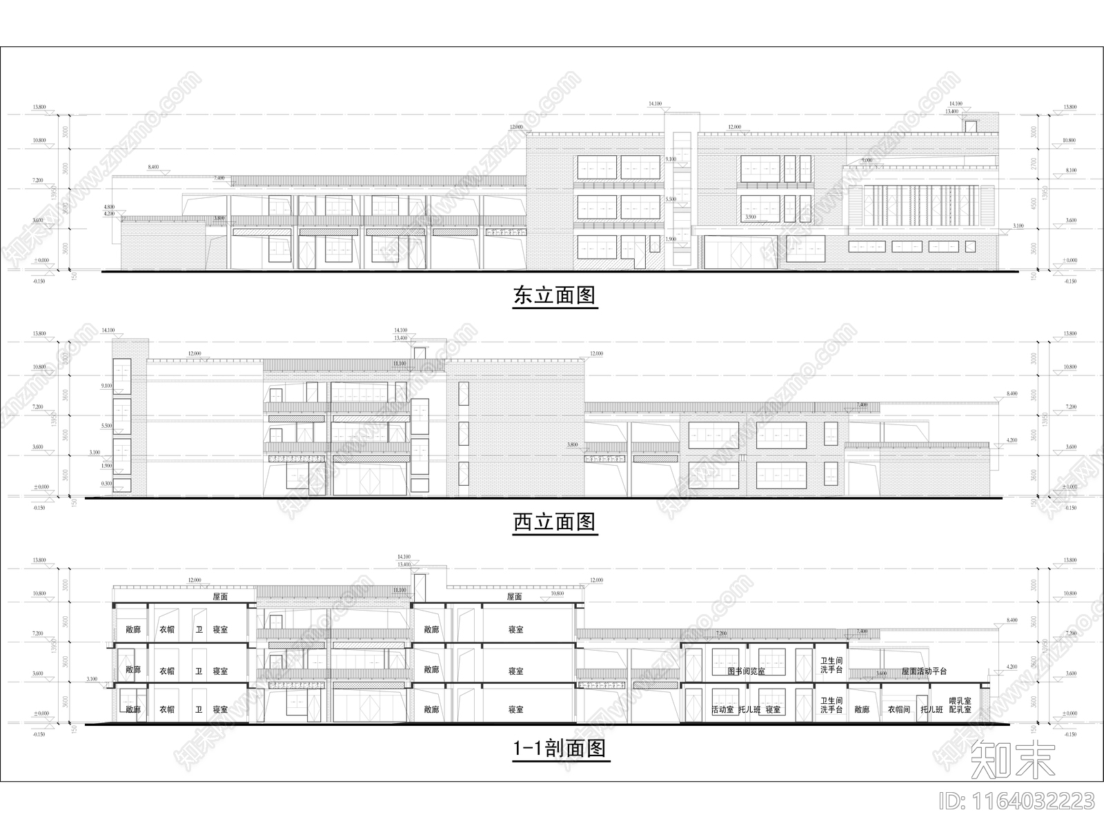 现代幼儿园建筑cad施工图下载【ID:1164032223】
