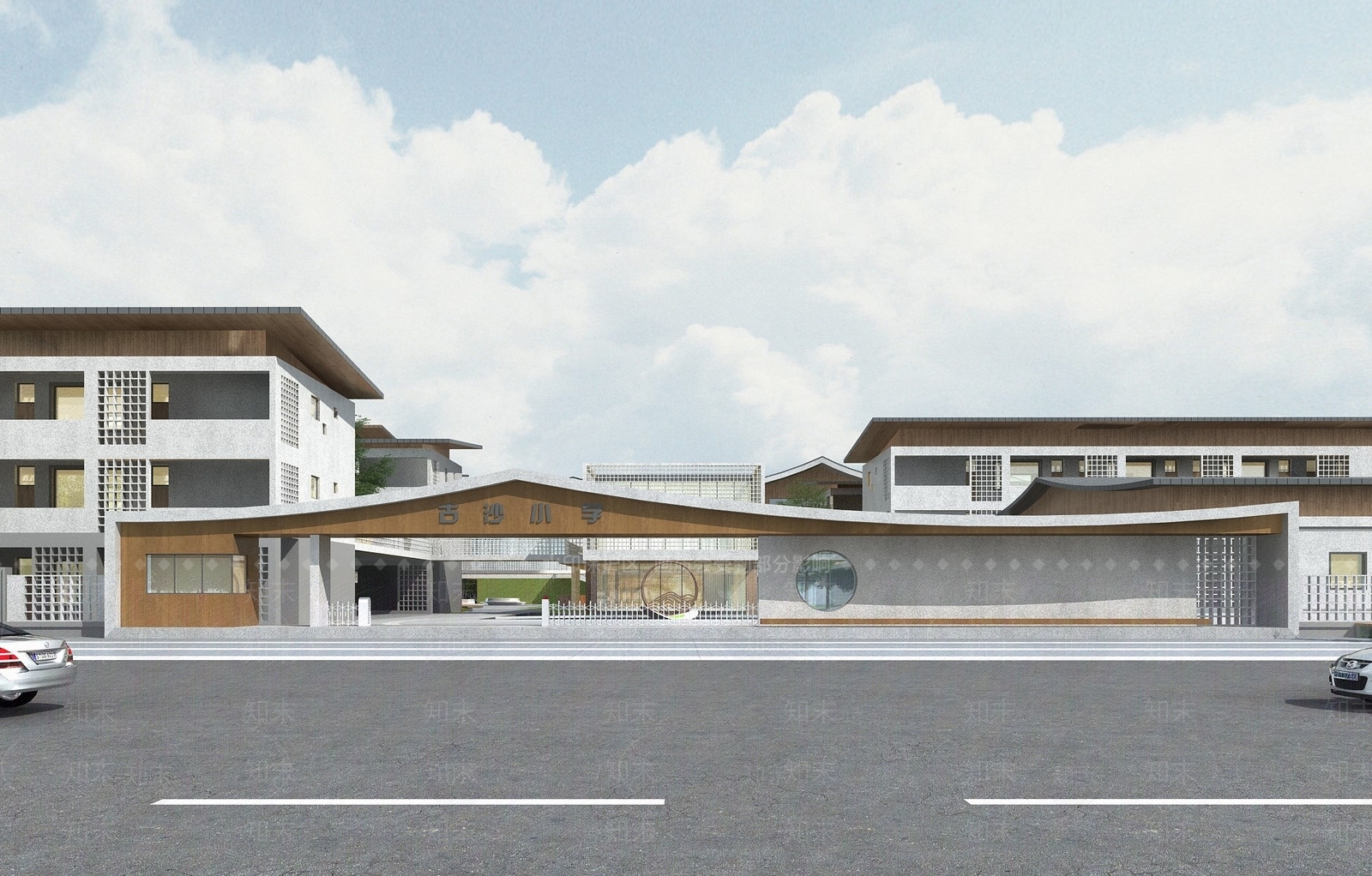 现代新中式学校外观3D模型下载【ID:1164035552】
