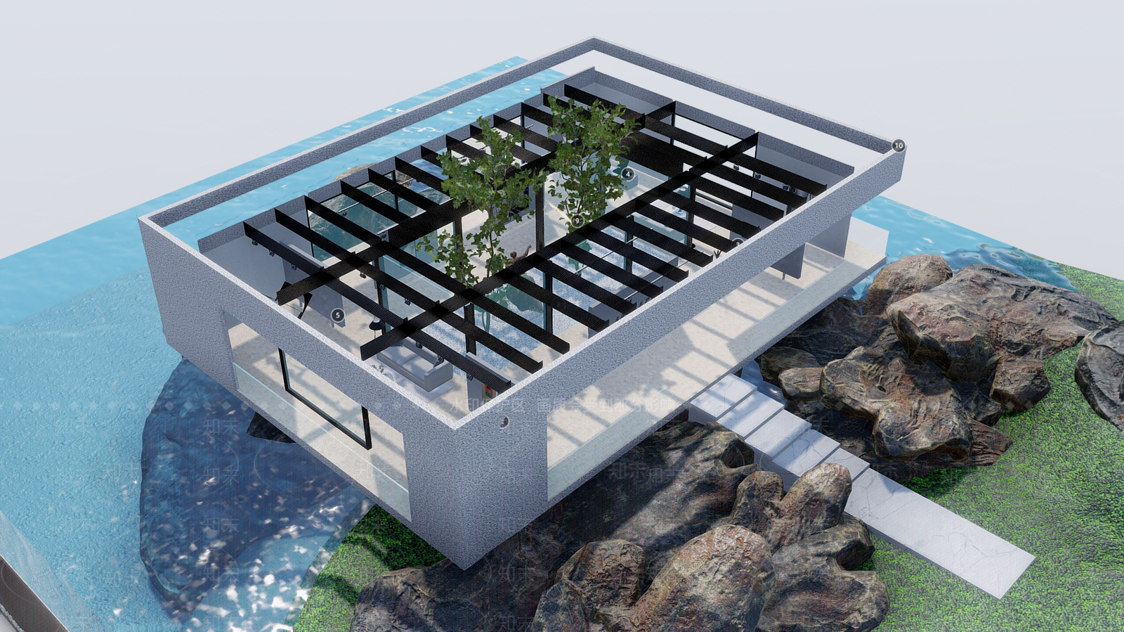 现代展览馆建筑SU模型下载【ID:1164034378】