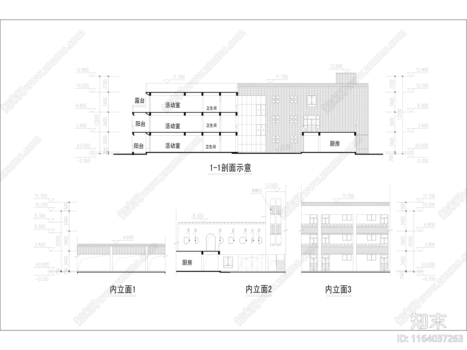 现代幼儿园建筑cad施工图下载【ID:1164037263】
