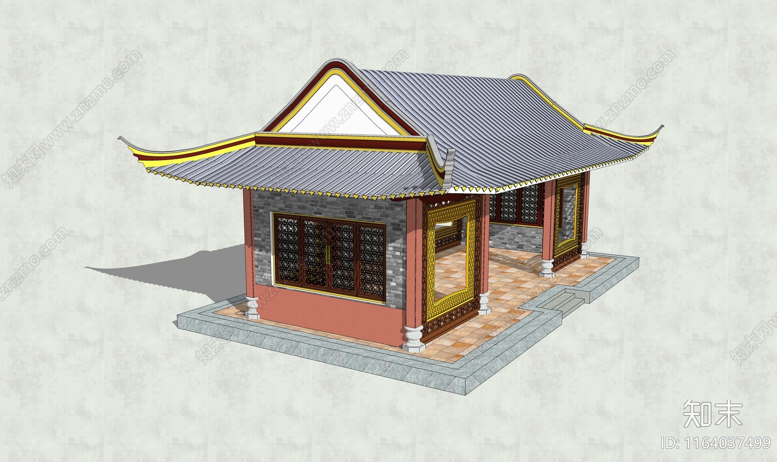 中式塔楼SU模型下载【ID:1164037499】