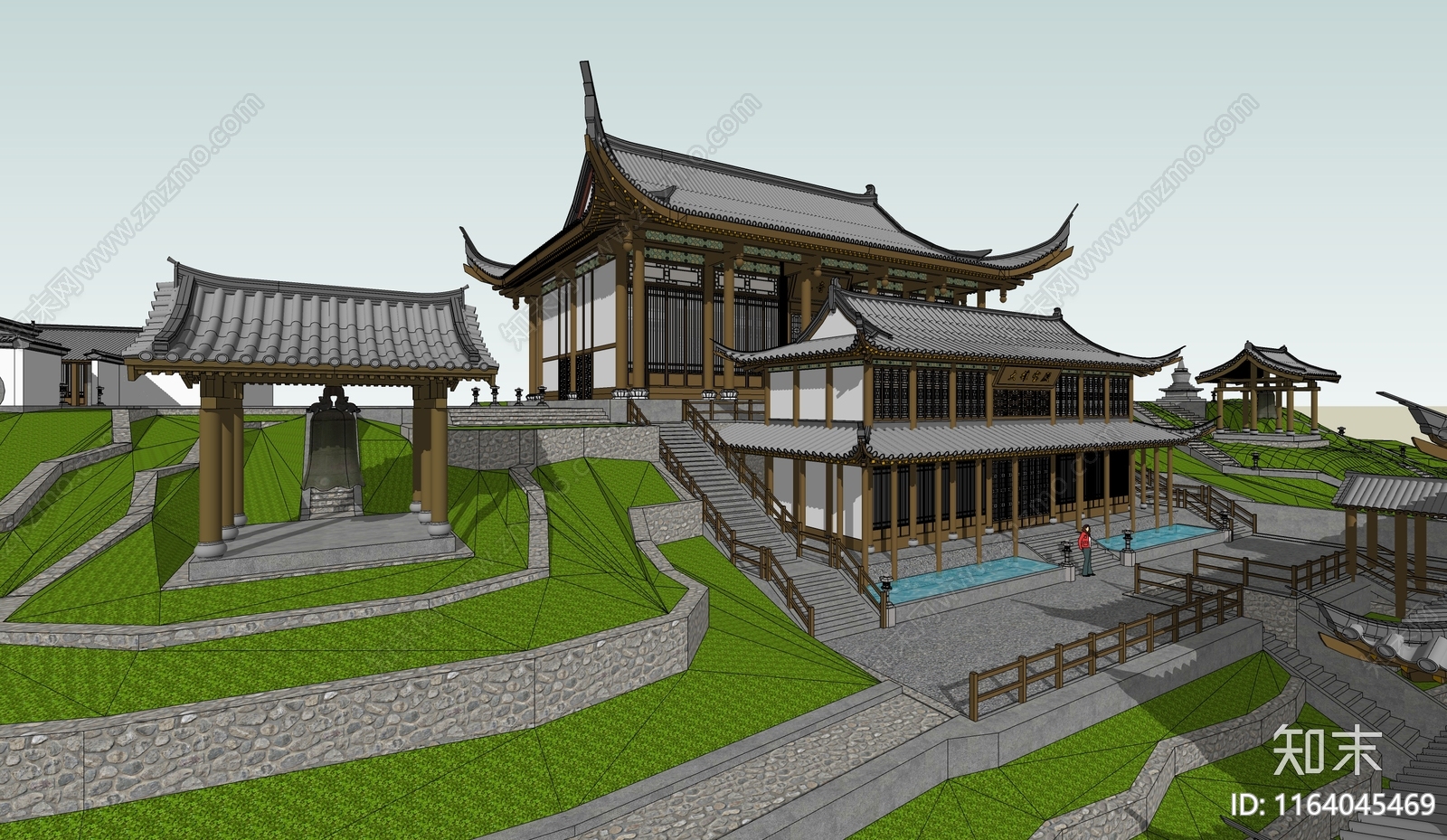 中式寺庙建筑SU模型下载【ID:1164045469】