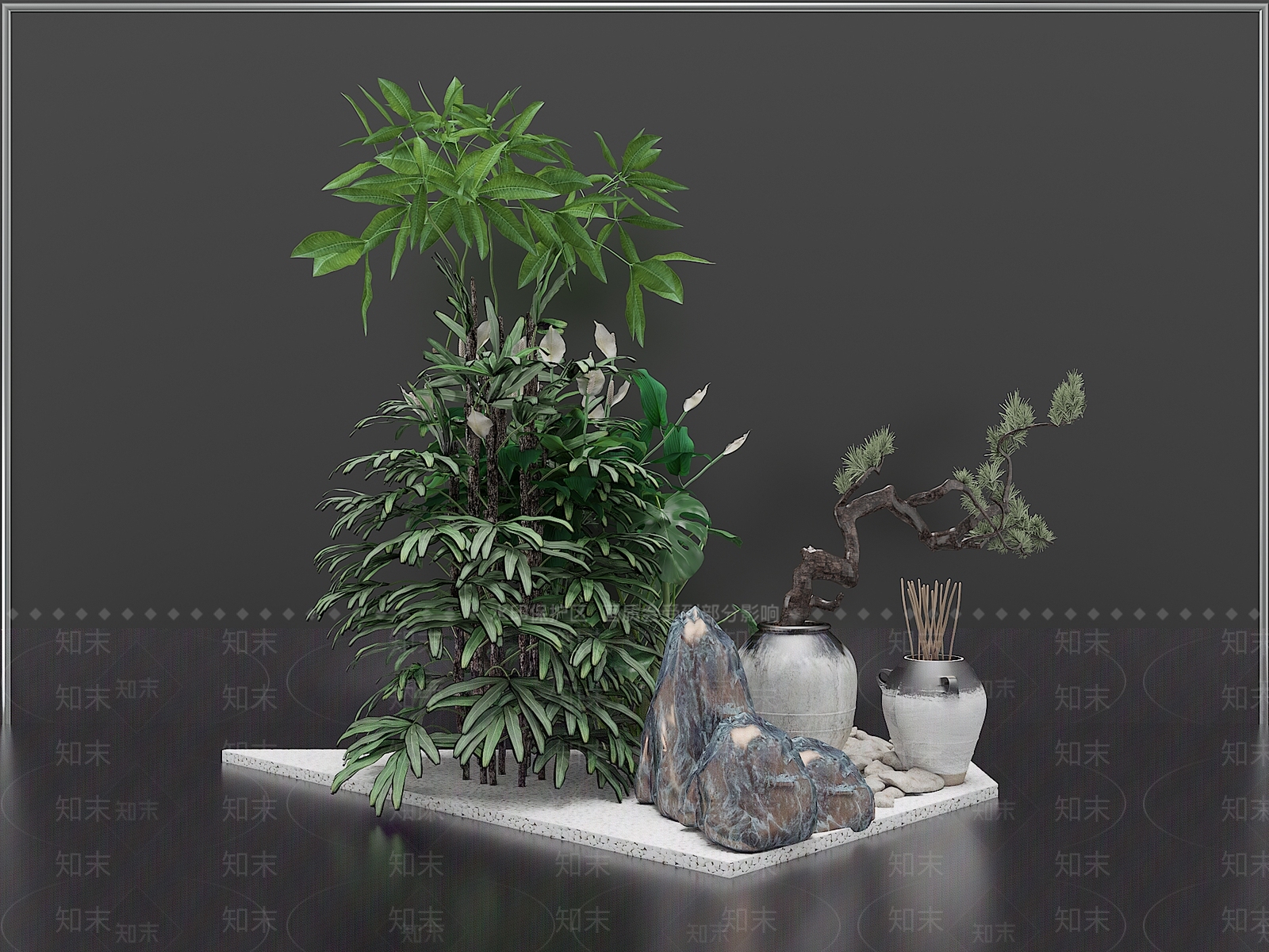 中式新中式室内景观3D模型下载【ID:1164061400】