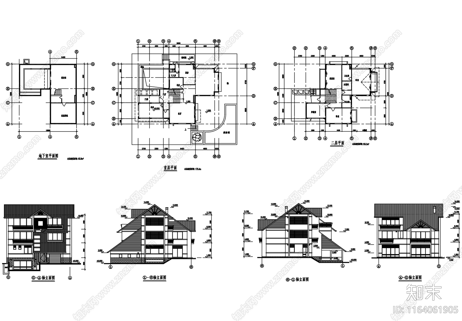 新中式现代别墅建筑cad施工图下载【ID:1164061905】