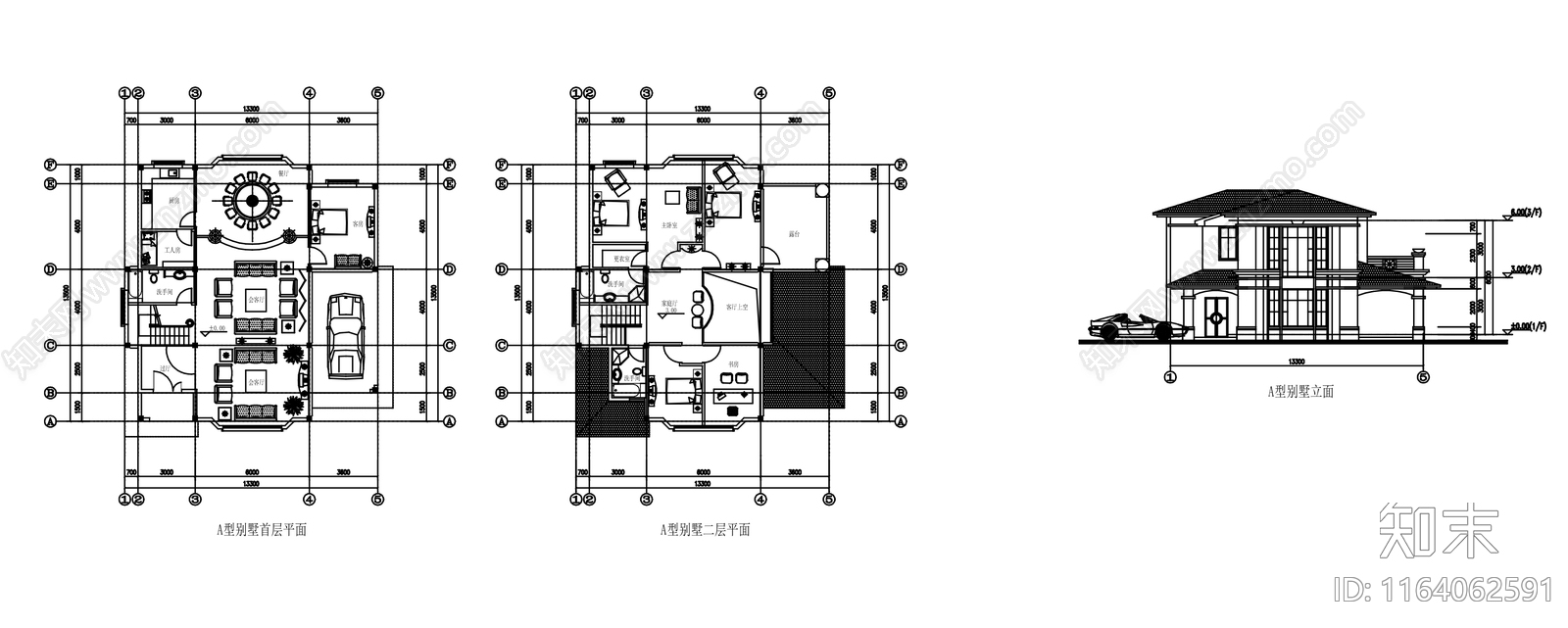 新中式中式别墅建筑施工图下载【ID:1164062591】