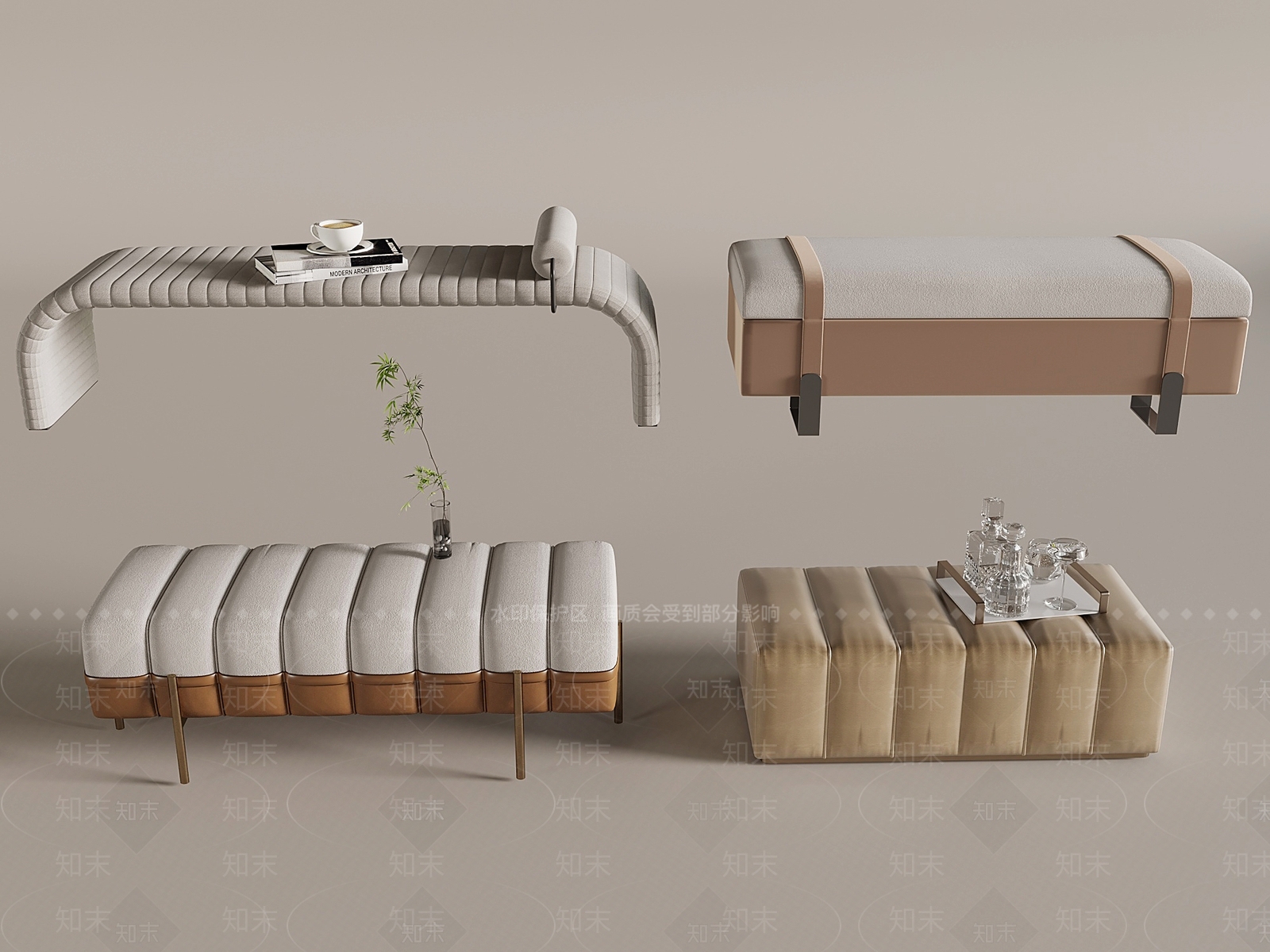 现代奶油沙发凳3D模型下载【ID:1164064770】