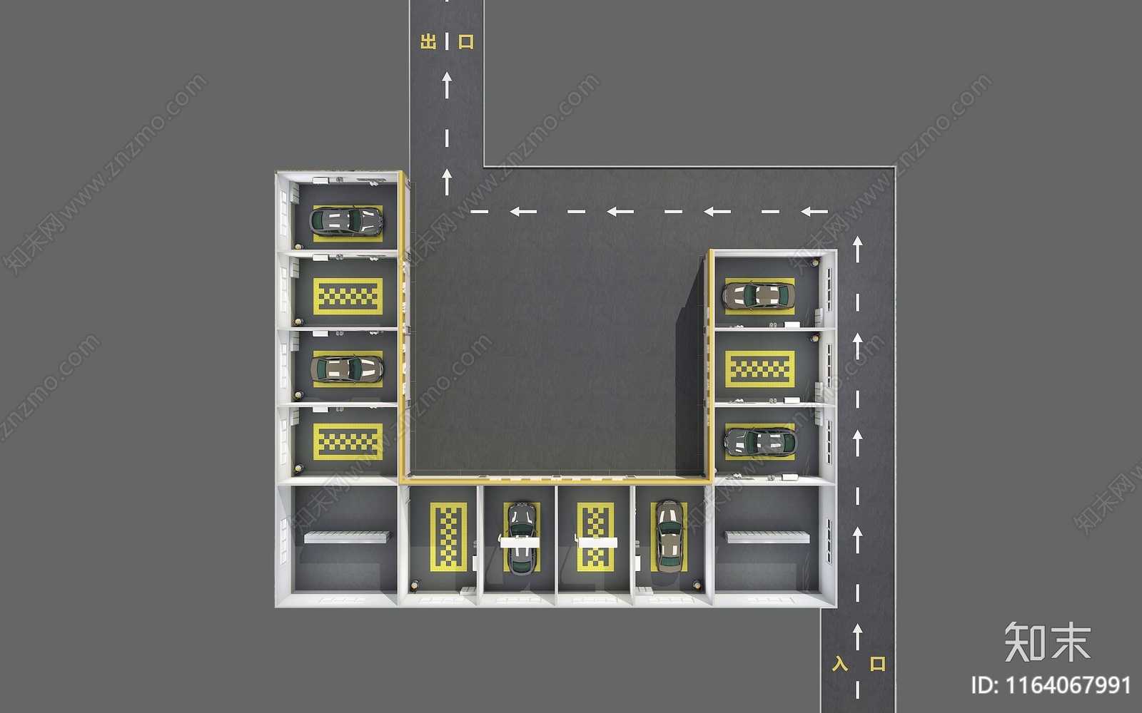 现代室内停车场3D模型下载【ID:1164067991】