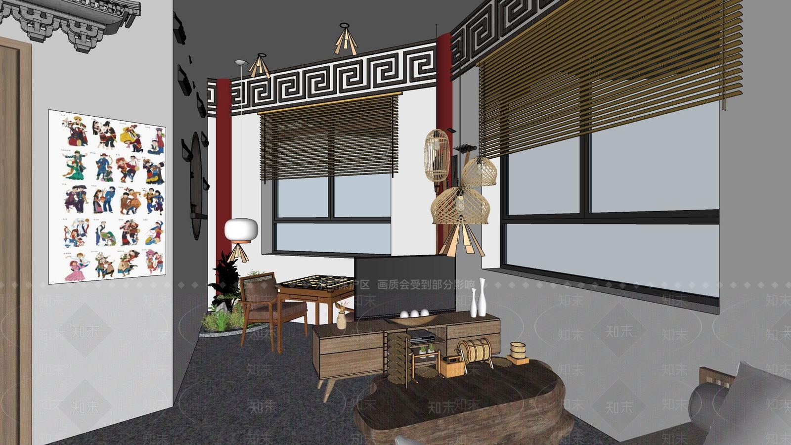 中式棋牌室SU模型下载【ID:1164079096】