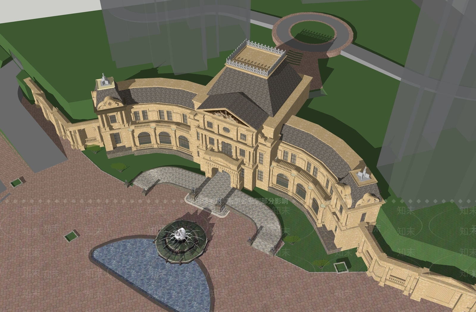 法式欧式售楼处建筑SU模型下载【ID:1164079699】