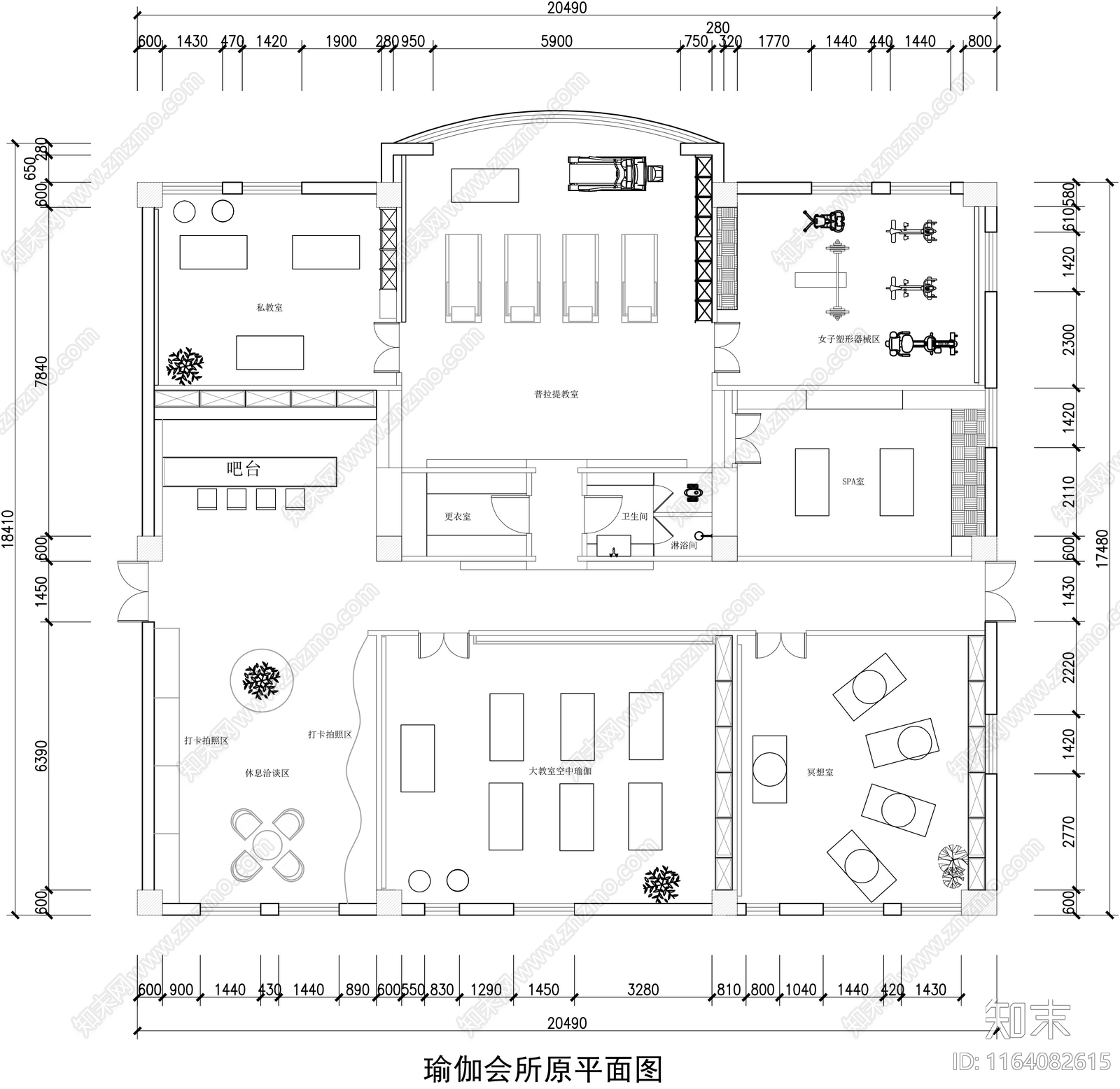 简约现代瑜伽馆施工图下载【ID:1164082615】