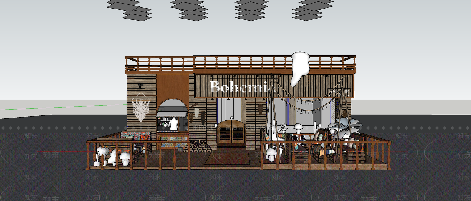 侘寂茶餐厅SU模型下载【ID:1164083416】